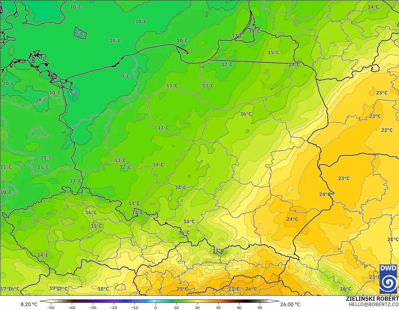 ICON modelo - Polonia, Temperatura a 850 hPa
