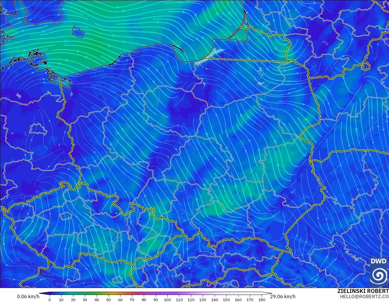 ICON modelo - Polonia, Viento a 10 m