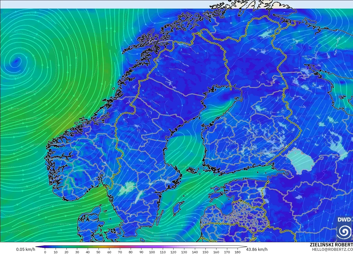 ICON modelo - Escandinavia, Viento a 10 m