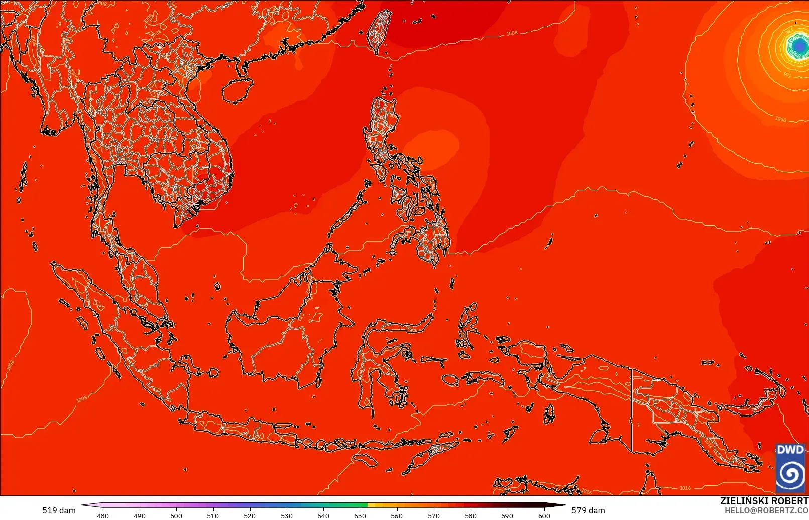 ICON modelo - Sudeste Asiático, Altura geopotencial a 500 hPa