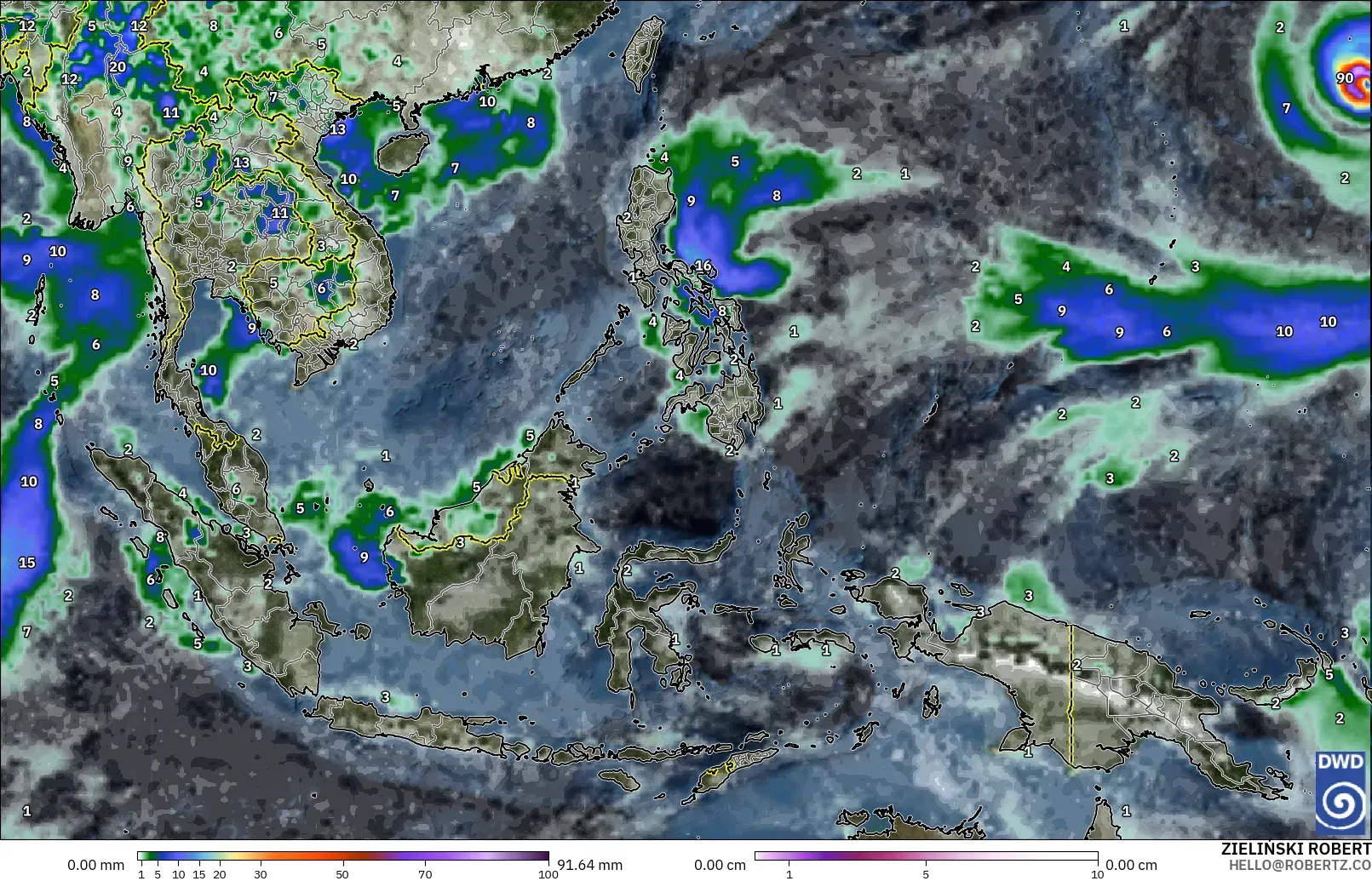 ICON modelo - Sudeste Asiático, Precipitación, nubes y presión