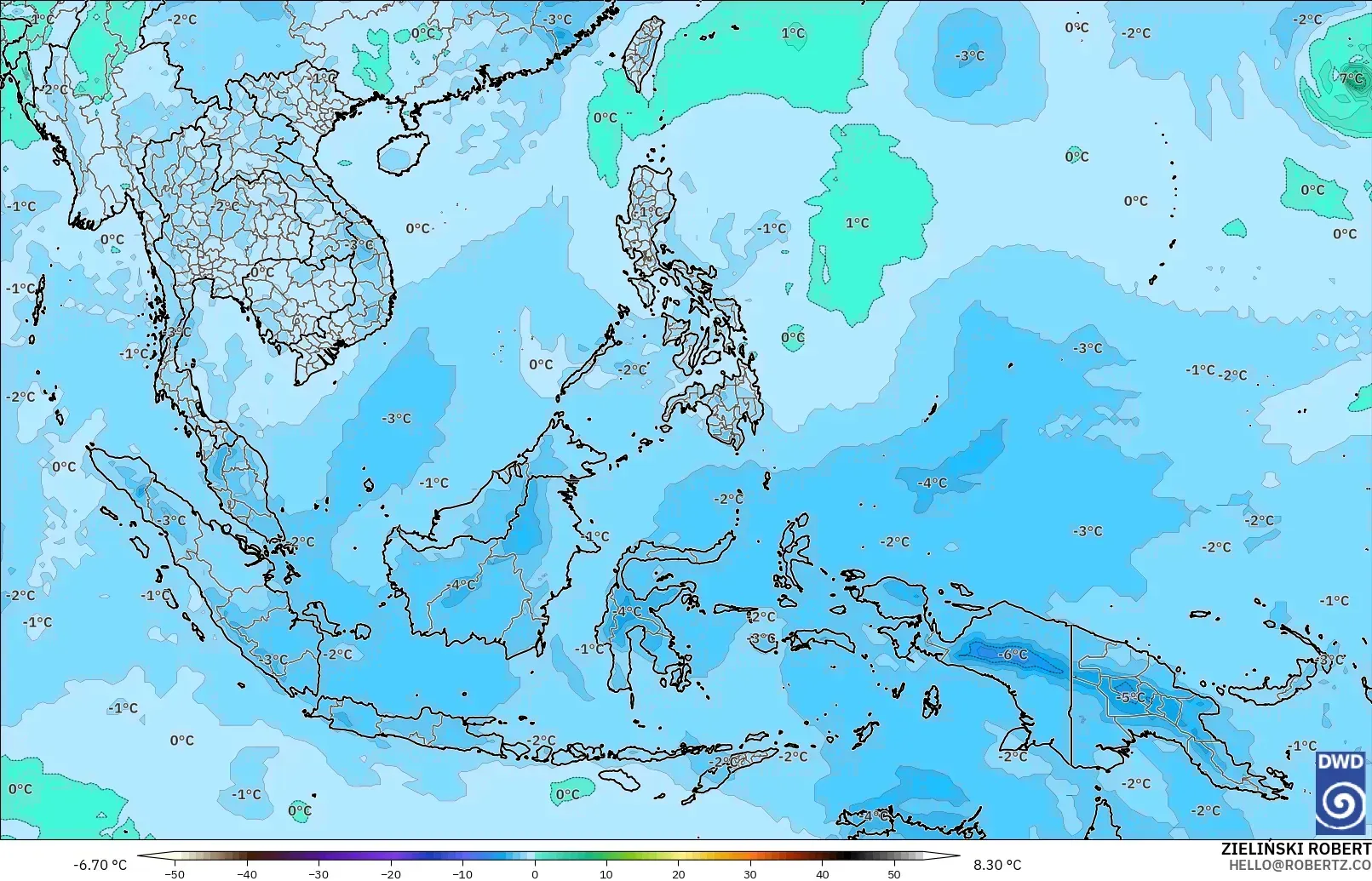 ICON modelo - Sudeste Asiático, Temperatura a 500 hPa