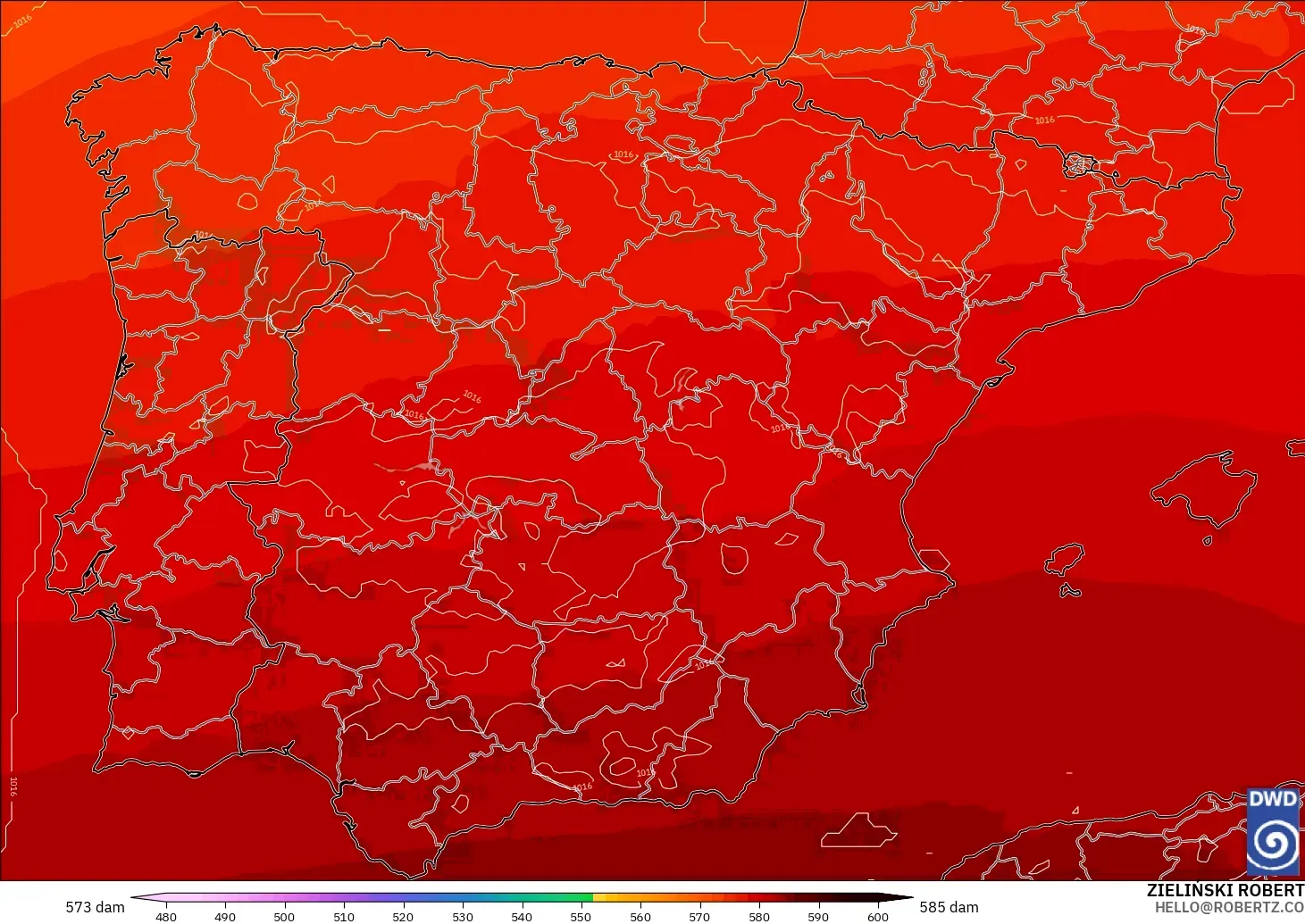 ICON modelo - España, Altura geopotencial a 500 hPa