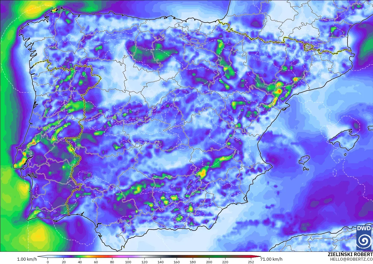 ICON modelo - España, Ráfagas de viento