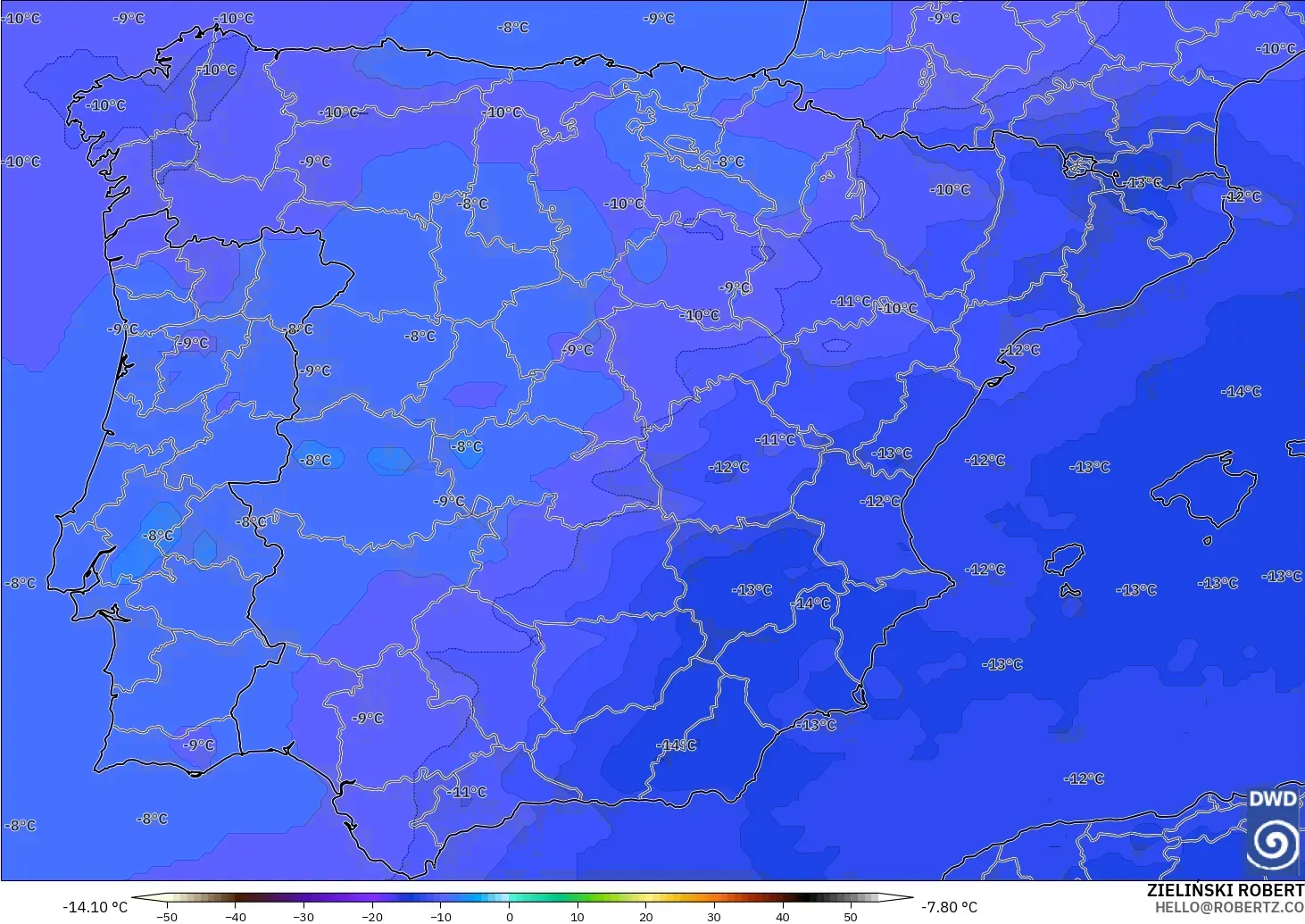ICON modelo - España, Temperatura a 500 hPa