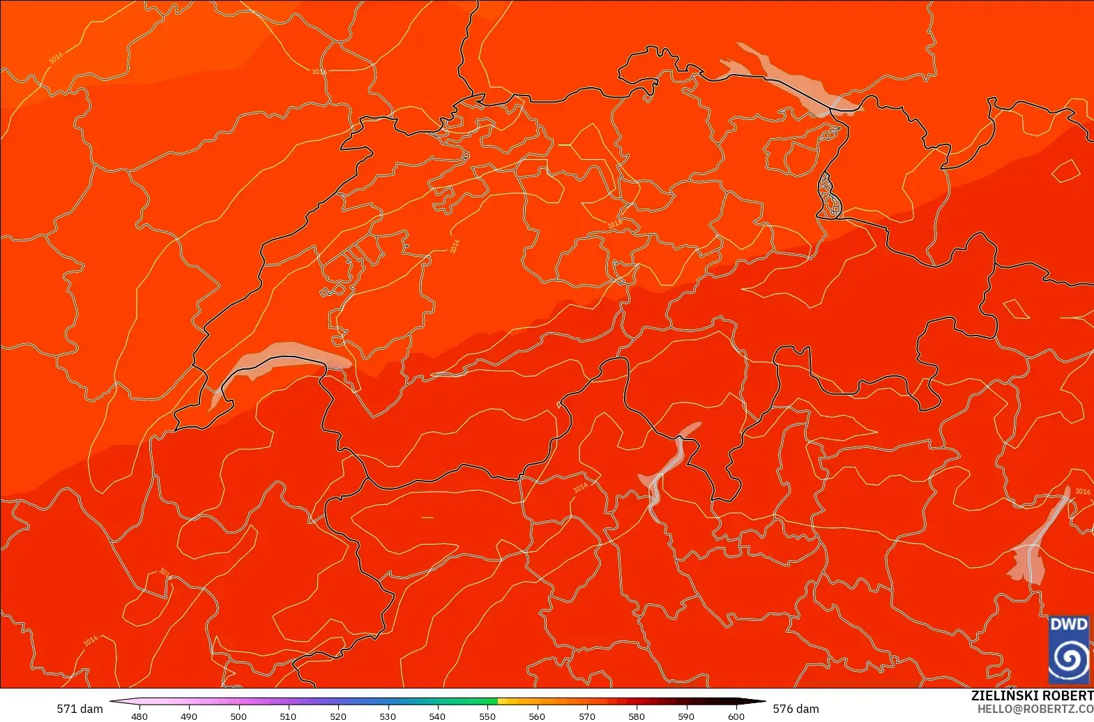 ICON modelo - Suiza, Altura geopotencial a 500 hPa