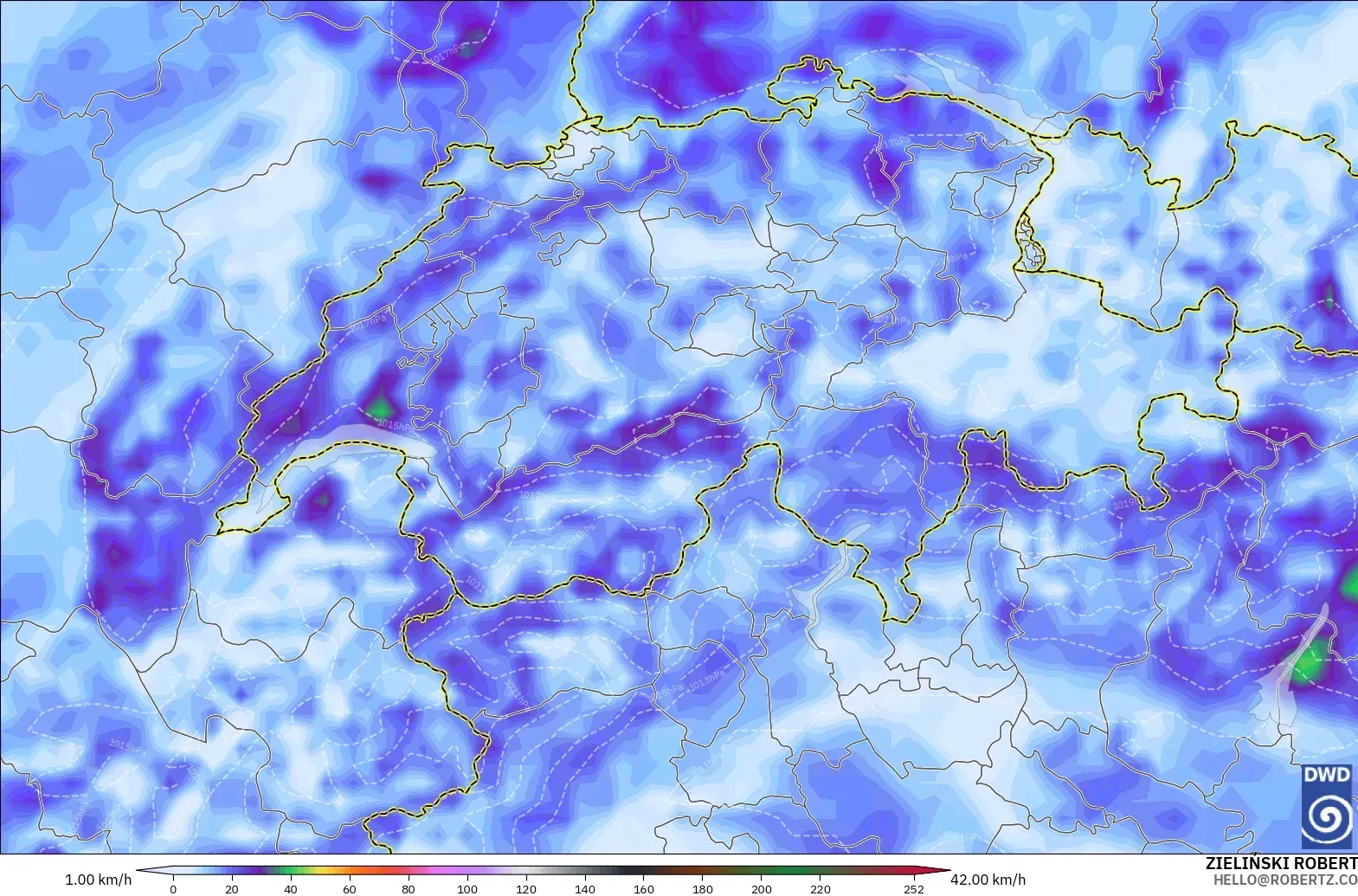 ICON modelo - Suiza, Ráfagas de viento
