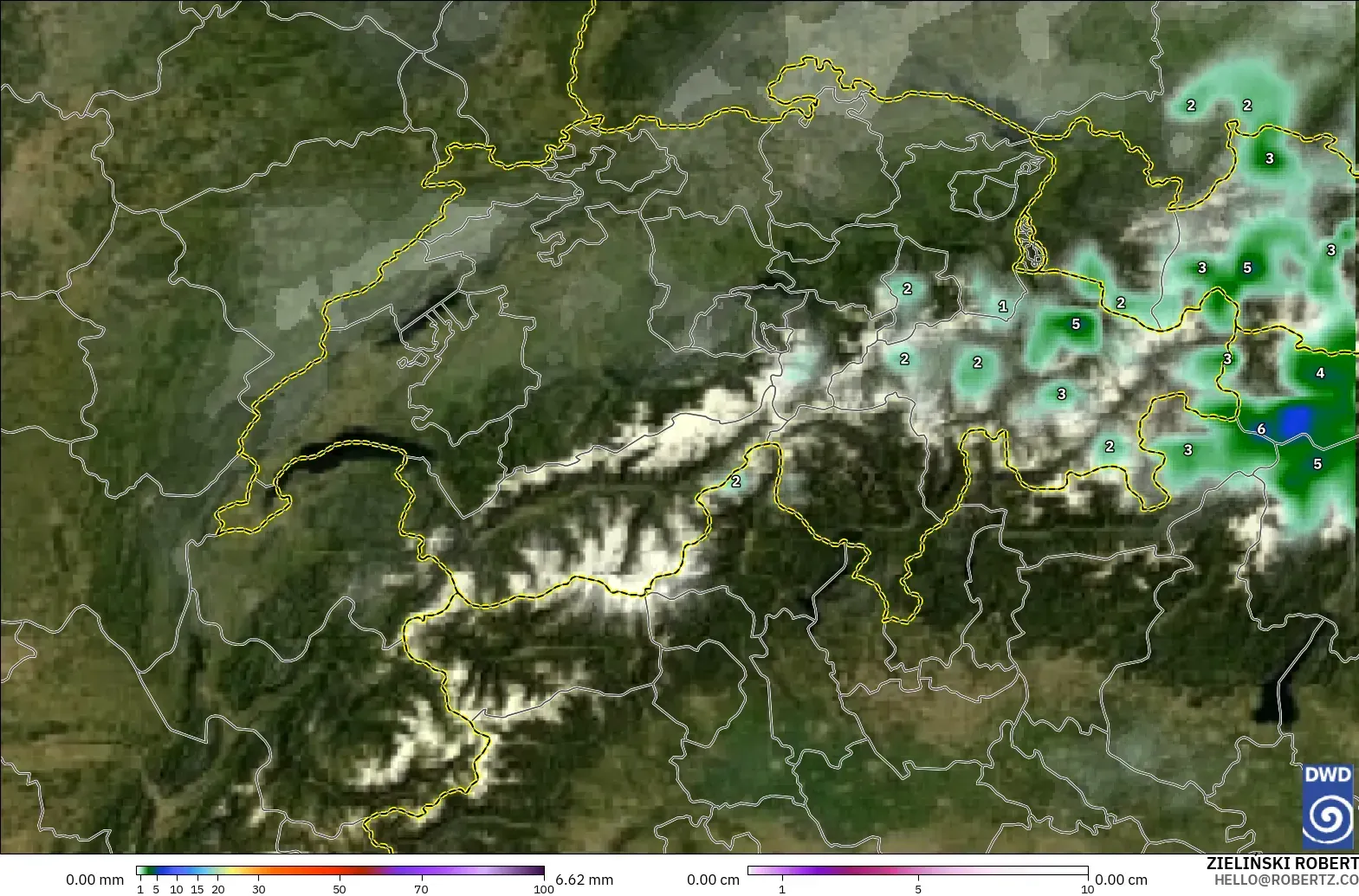 ICON modelo - Suiza, Precipitación, nubes y presión