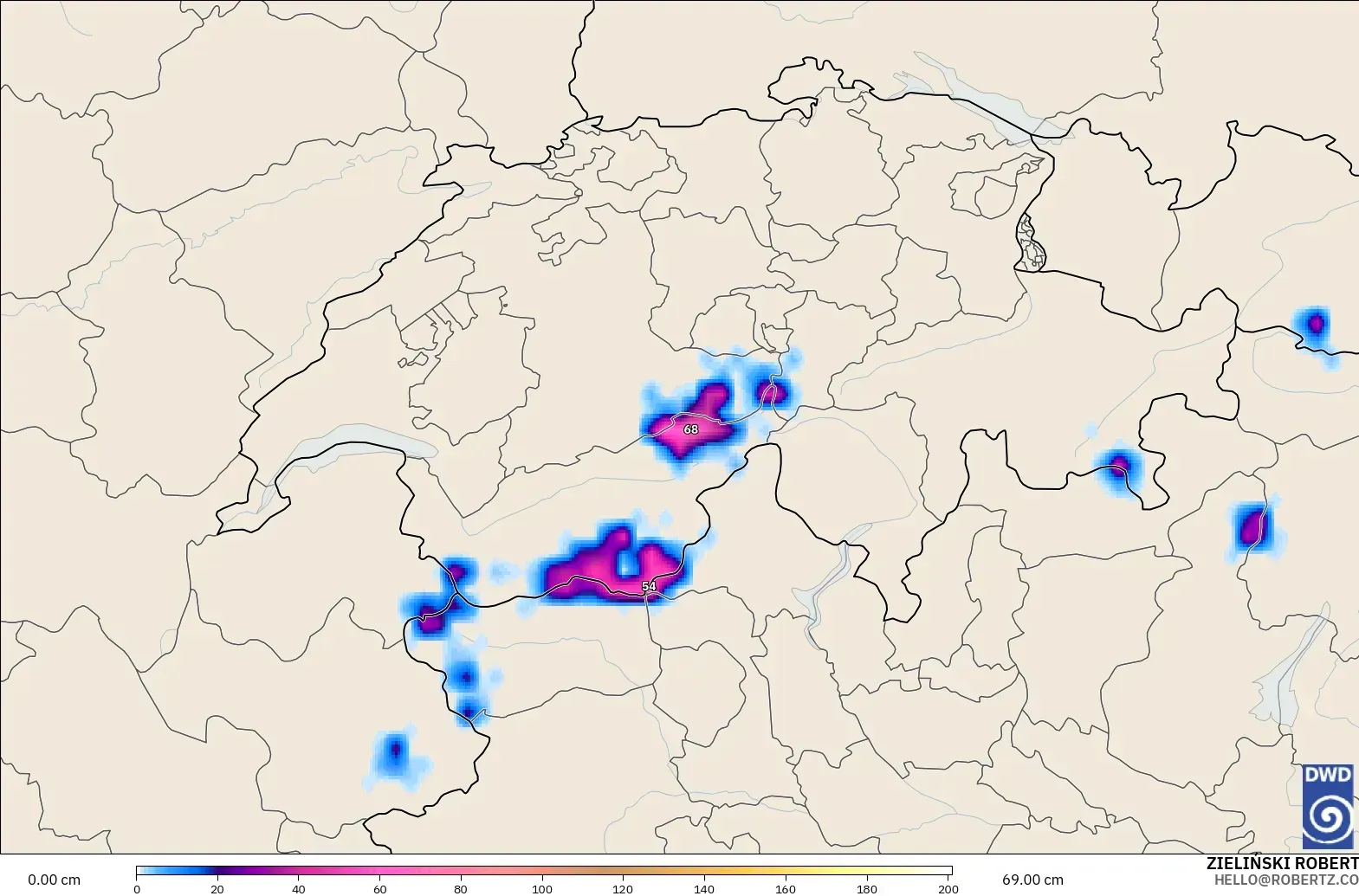 ICON modelo - Suiza, Profundidad de nieve