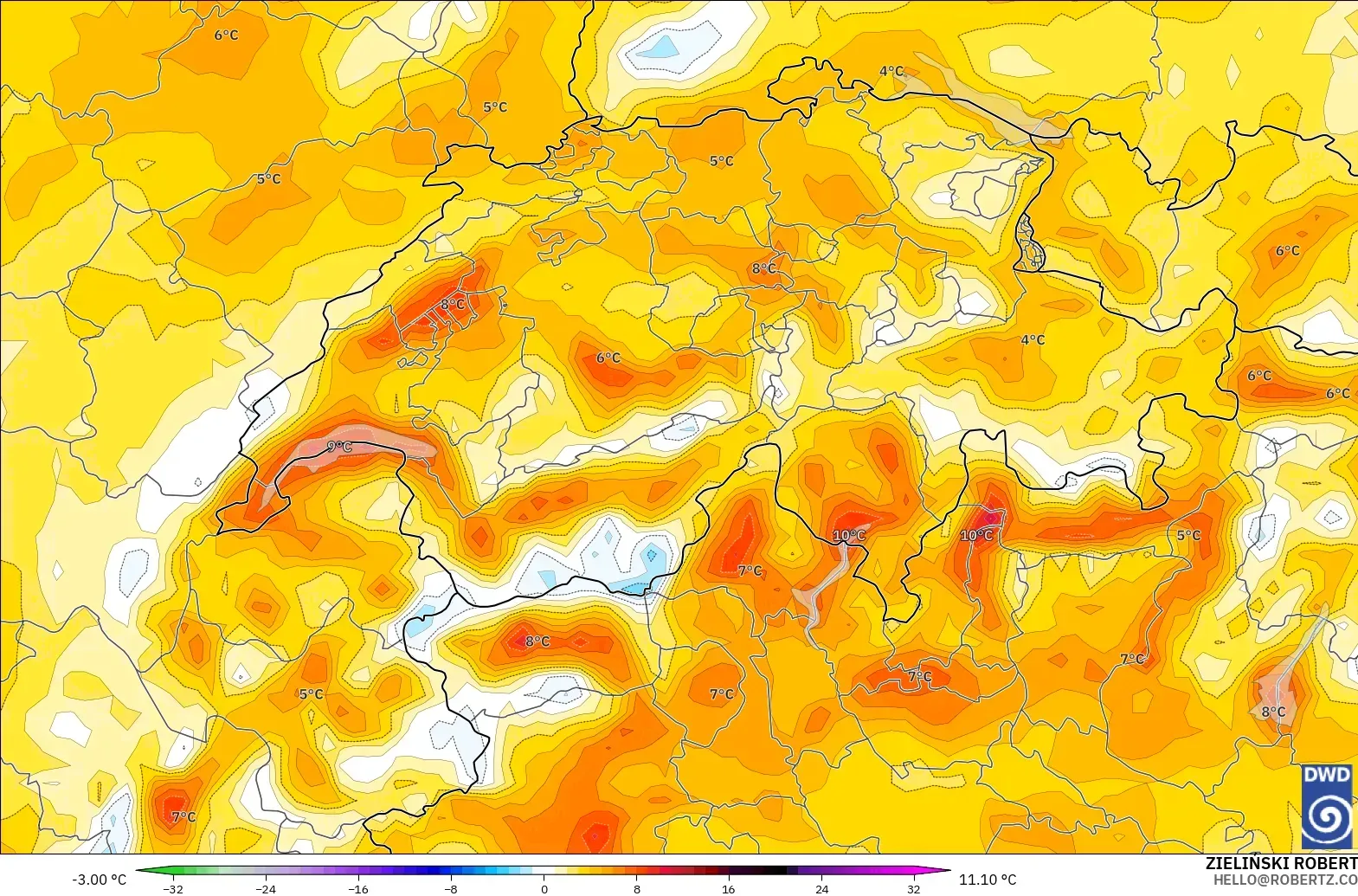 ICON modelo - Suiza, Anomalía de temperatura a 2 m