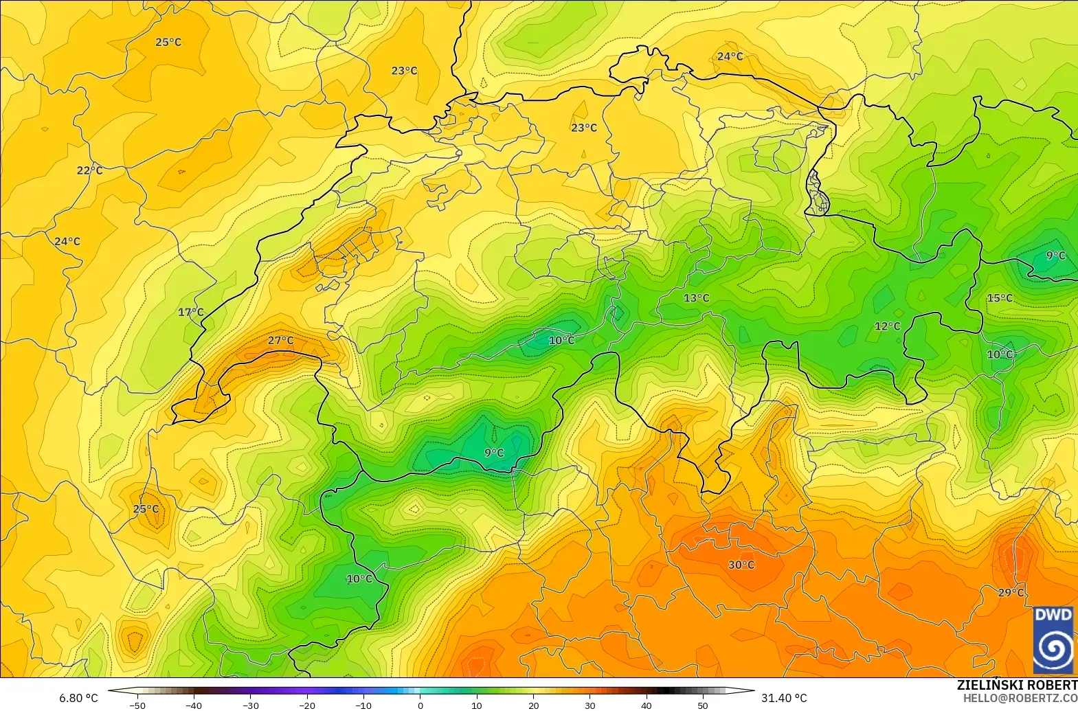 ICON modelo - Suiza, Temperatura a 2 m