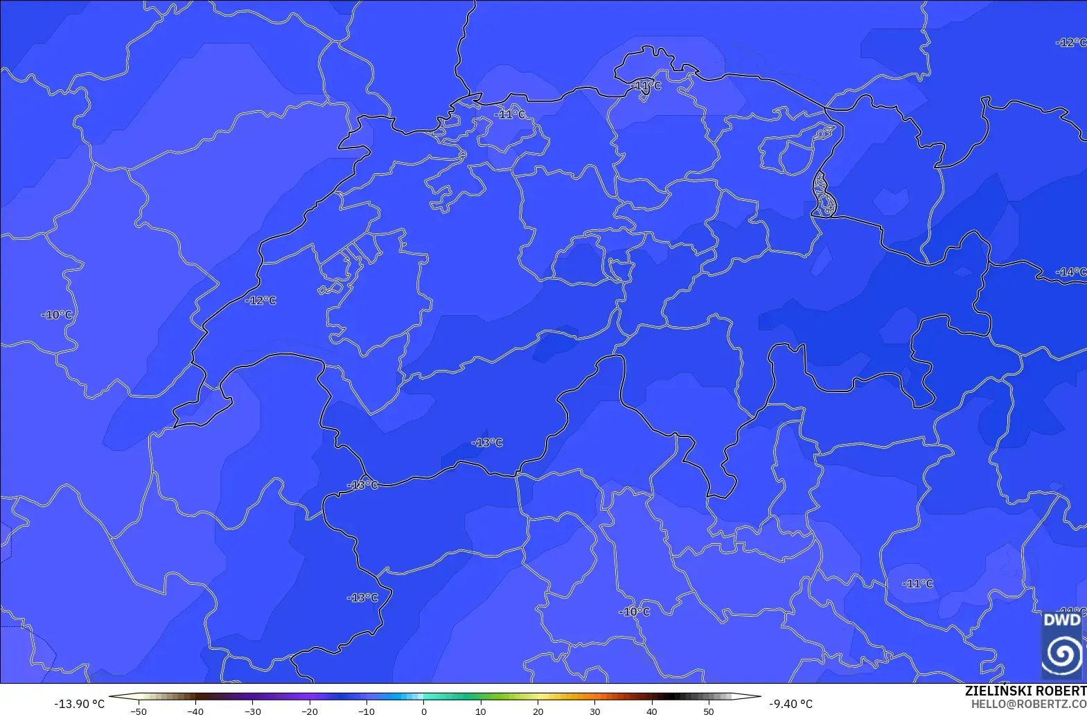 ICON modelo - Suiza, Temperatura a 500 hPa