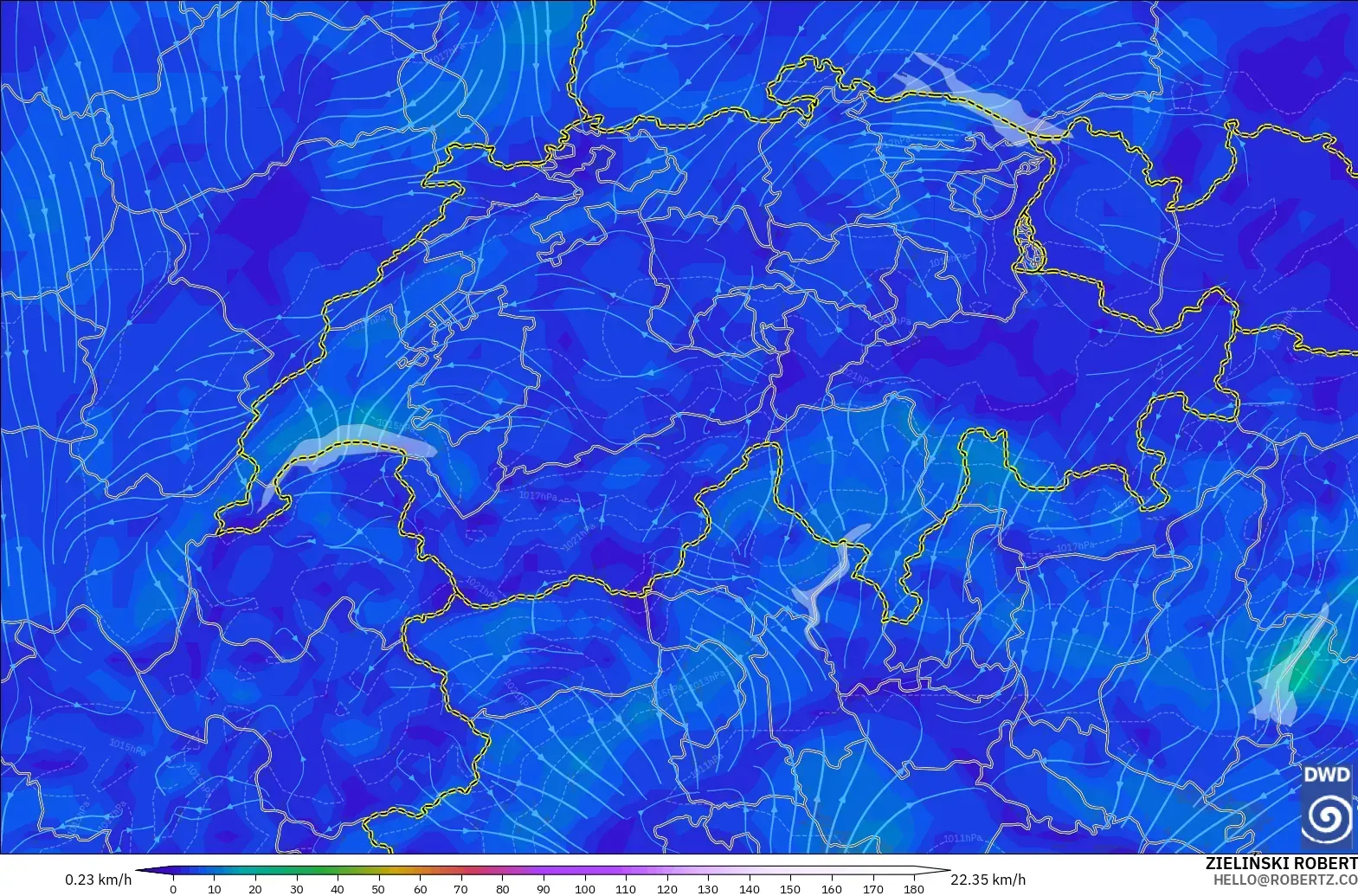 ICON modelo - Suiza, Viento a 10 m