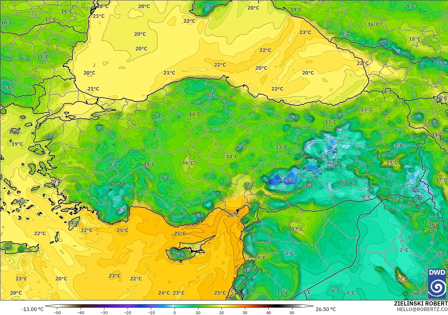 ICON modelo - Turquía, Punto de rocío a 2 m