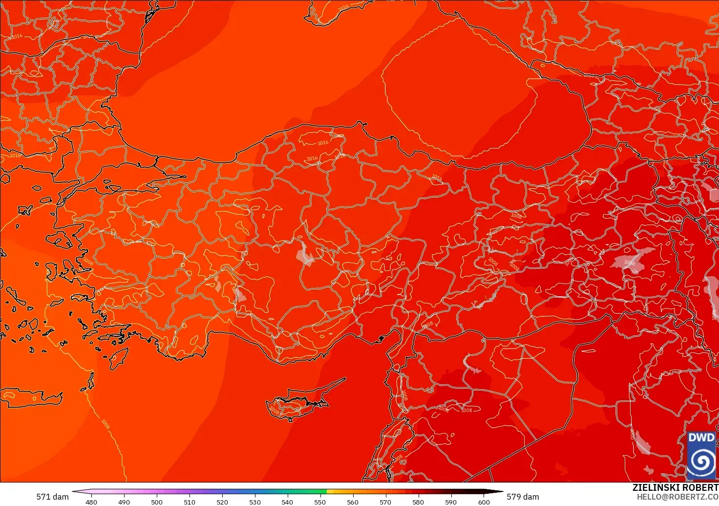 ICON modelo - Turquía, Altura geopotencial a 500 hPa
