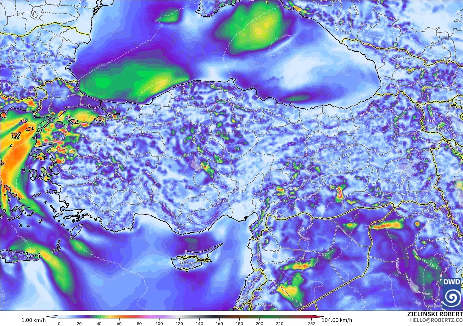 ICON modelo - Turquía, Ráfagas de viento