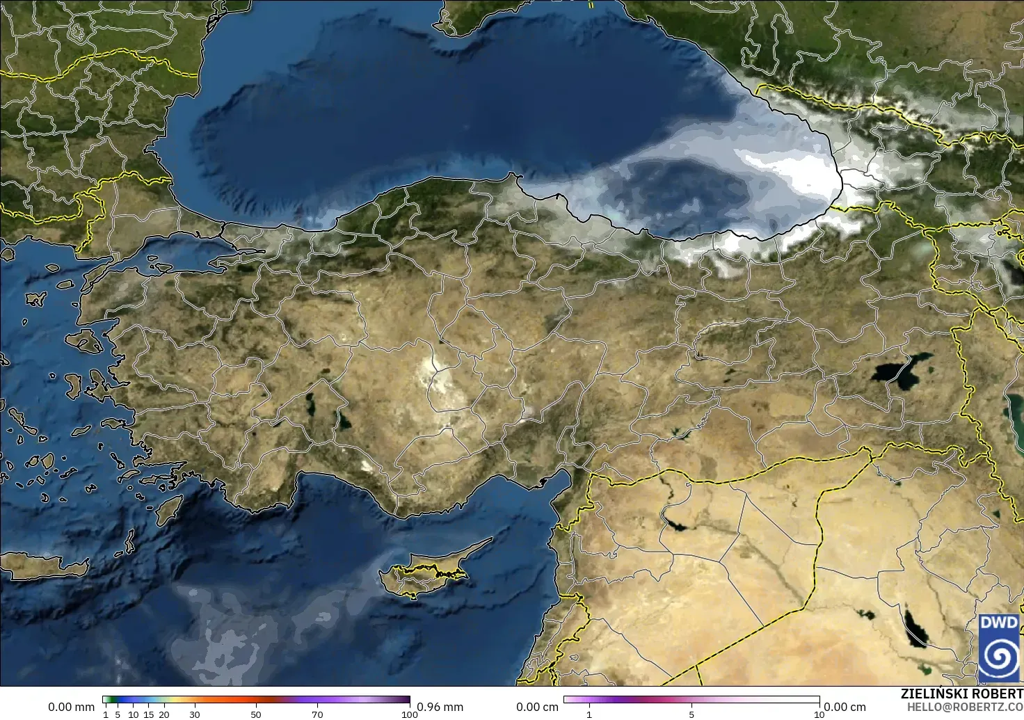 ICON modelo - Turquía, Precipitación, nubes y presión
