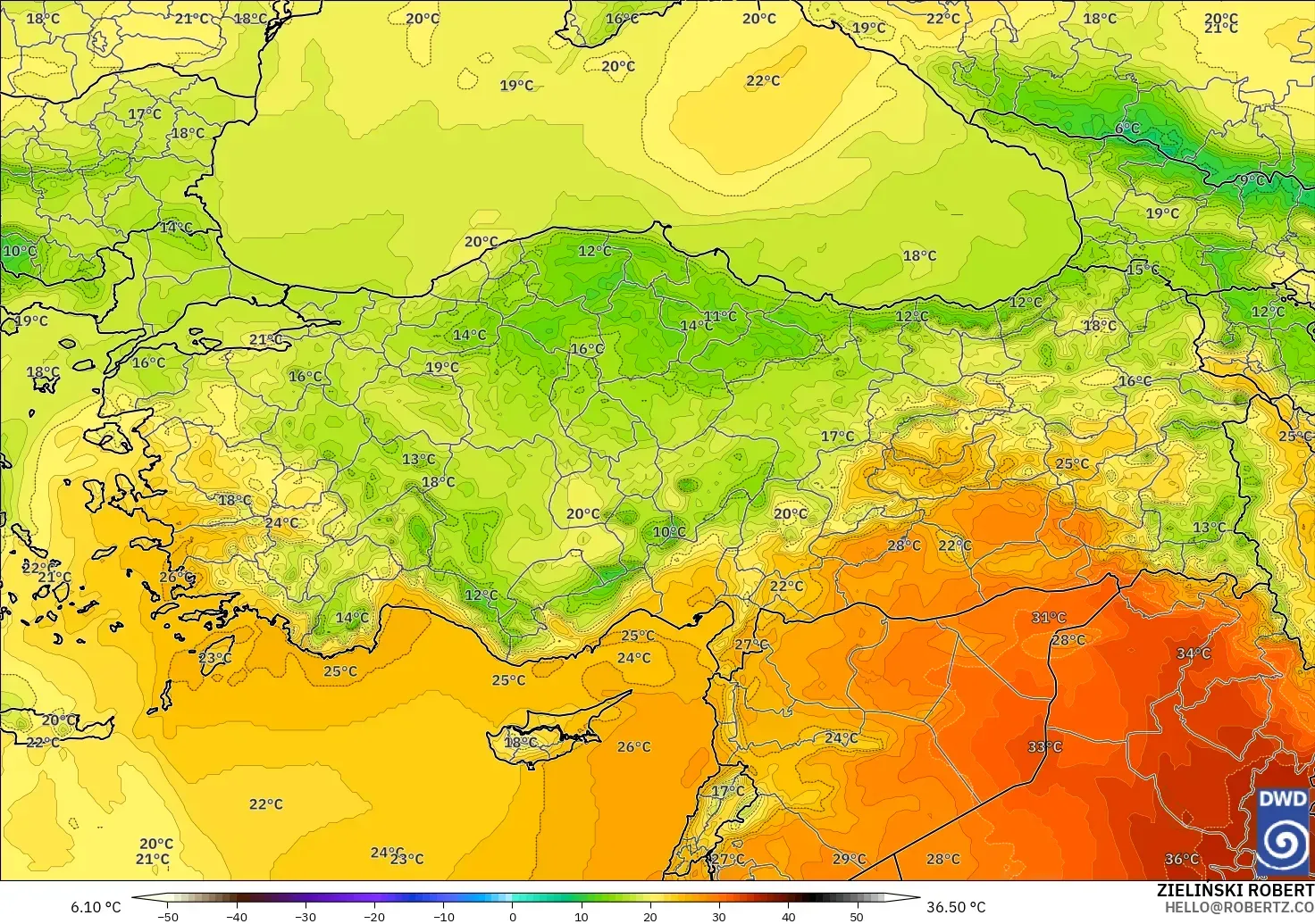 ICON modelo - Turquía, Temperatura a 850 hPa