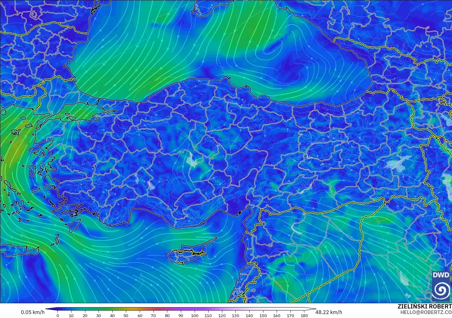 ICON modelo - Turquía, Viento a 10 m