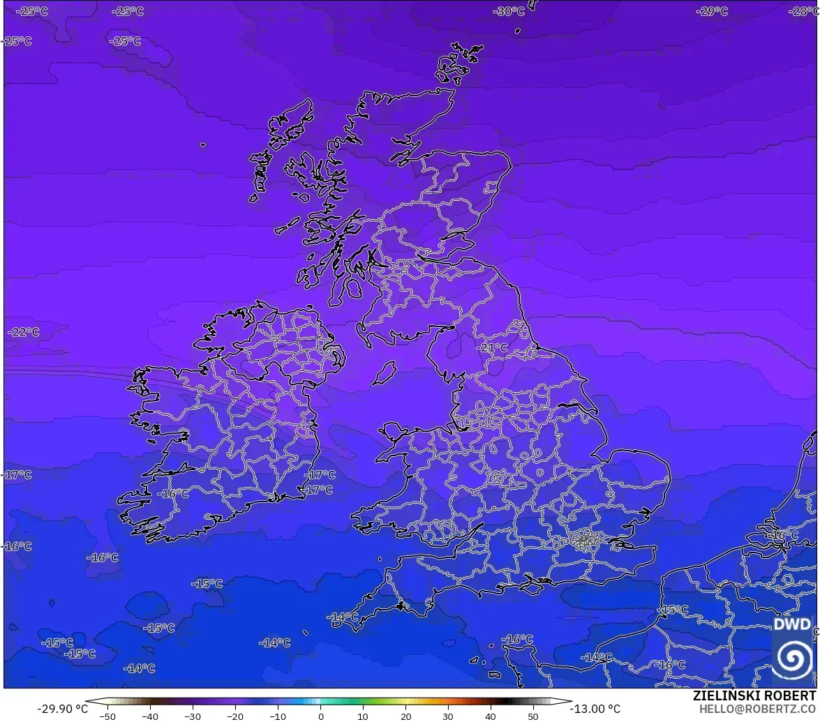 ICON modelo - Reino Unido, Temperatura a 500 hPa