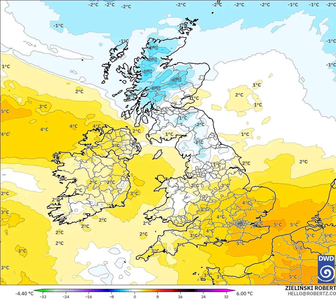 ICON modelo - Reino Unido, Anomalía de temperatura a 850 hPa