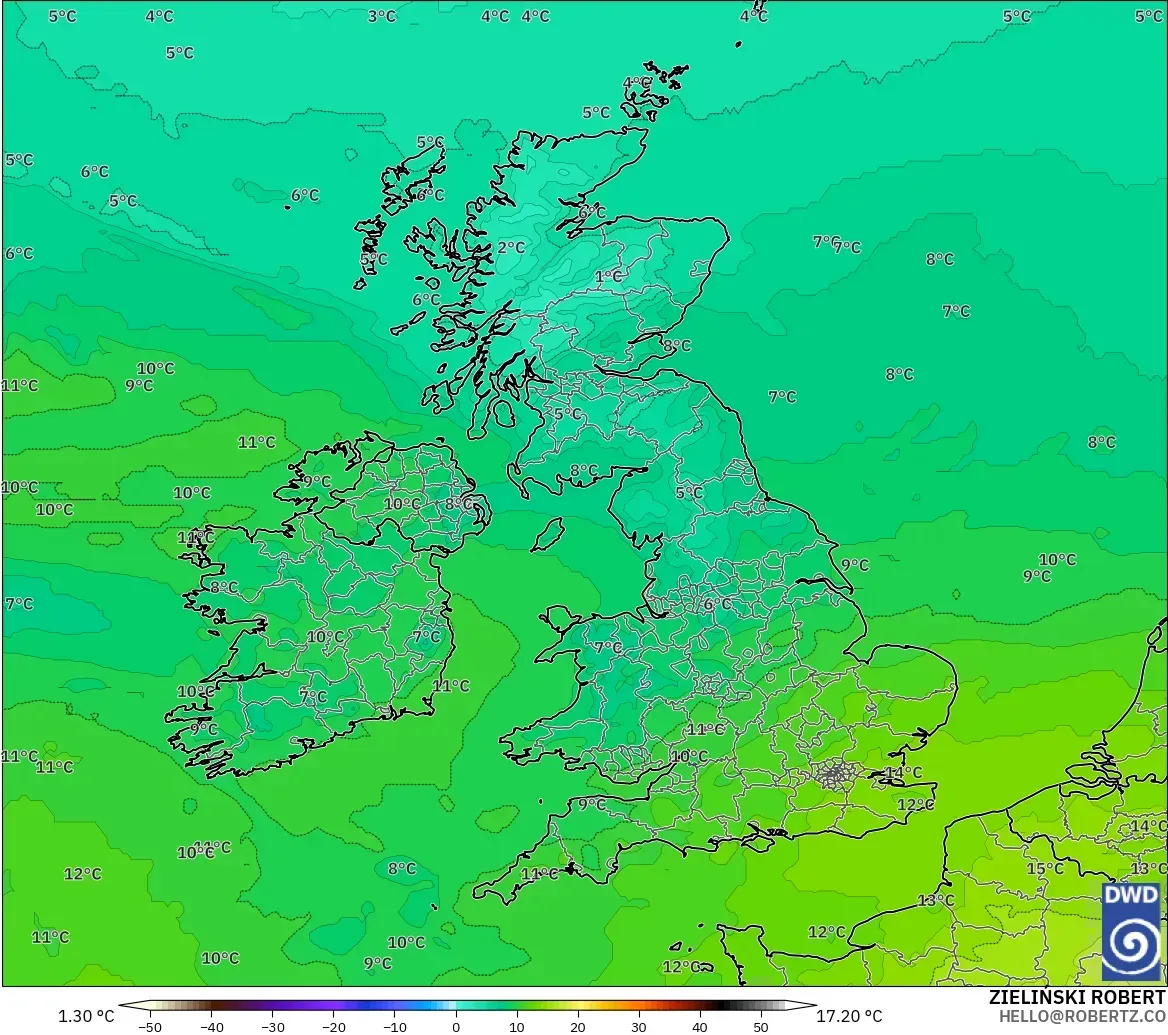 ICON modelo - Reino Unido, Temperatura a 850 hPa