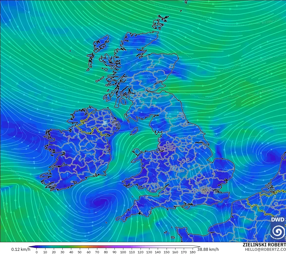 ICON modelo - Reino Unido, Viento a 10 m