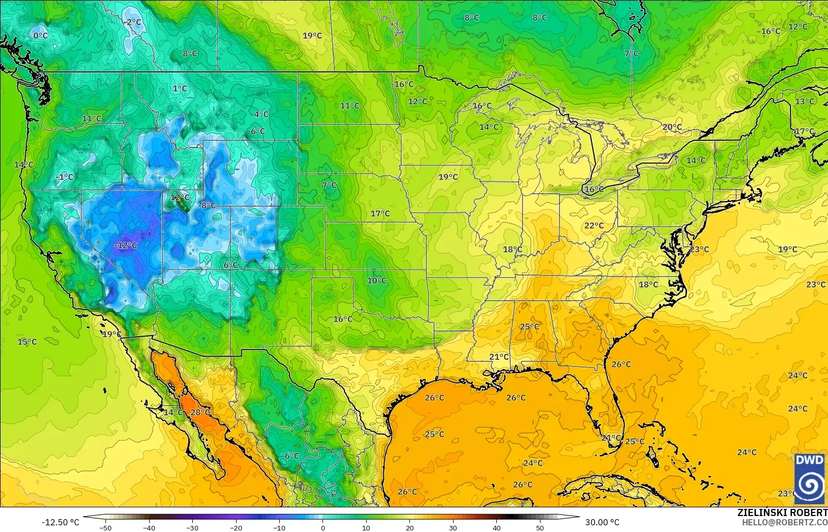 ICON modelo - Estados Unidos, Punto de rocío a 2 m
