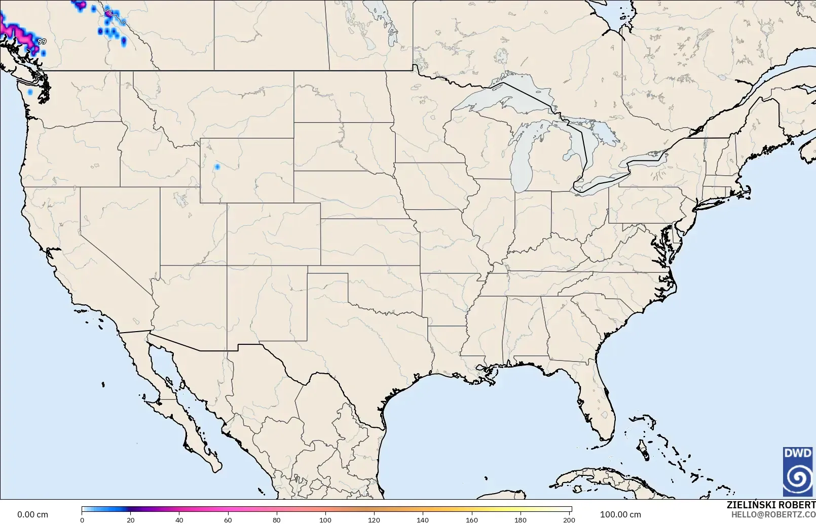 ICON modelo - Estados Unidos, Profundidad de nieve