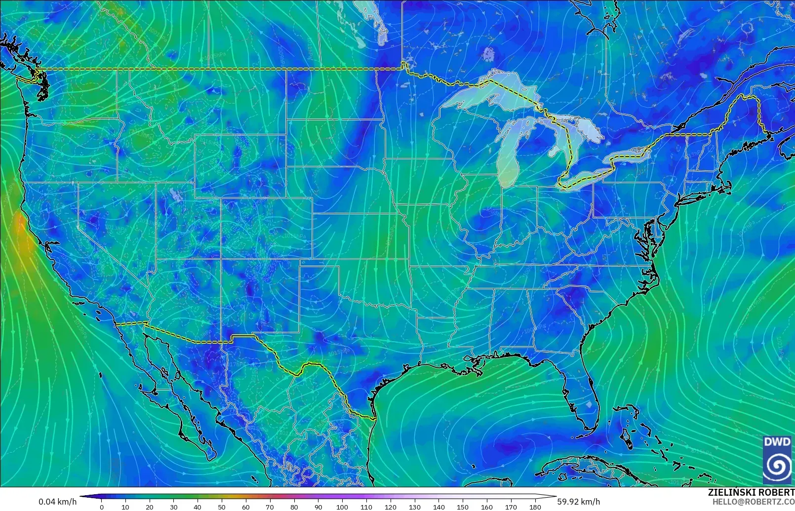 ICON modelo - Estados Unidos, Viento a 10 m