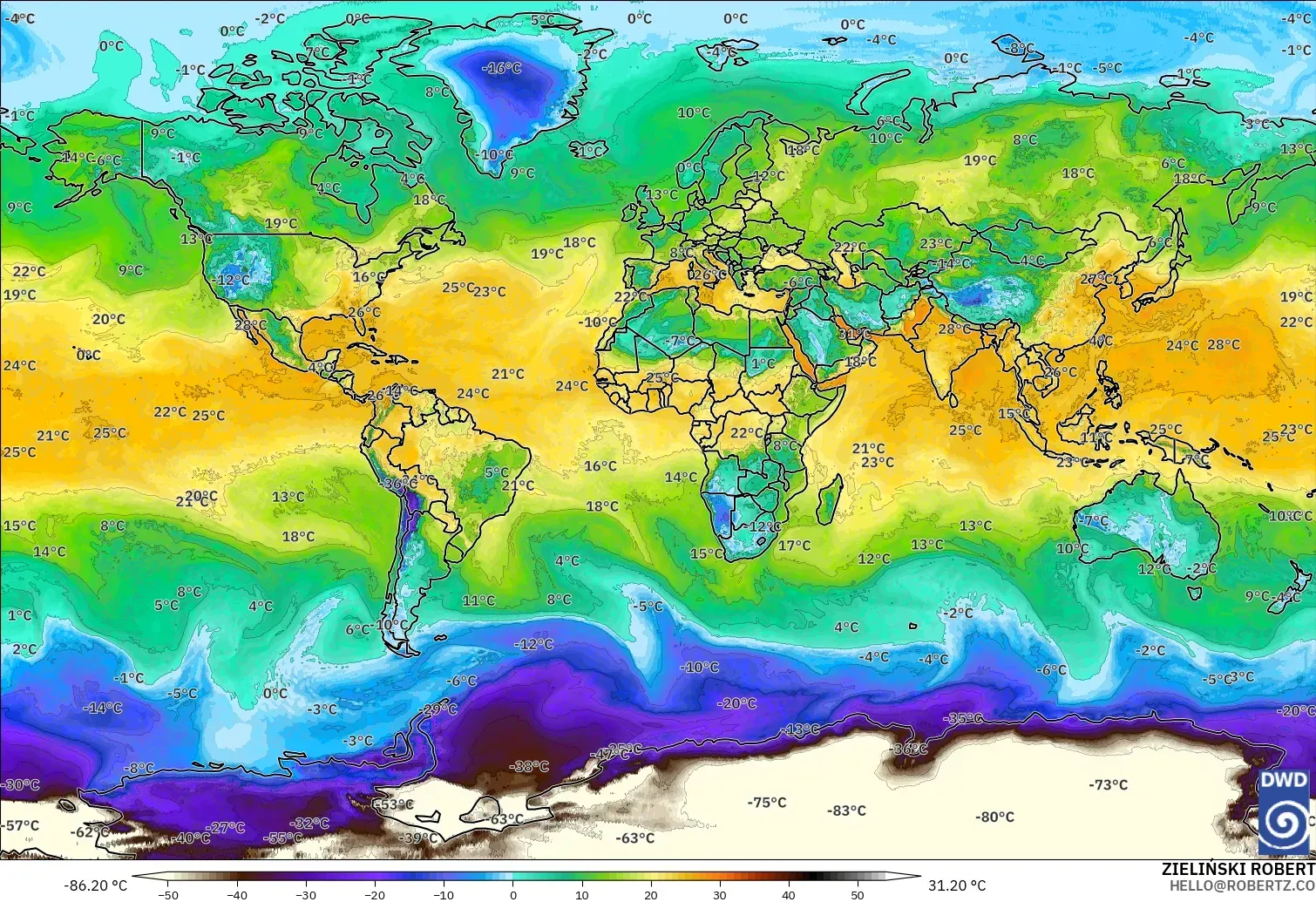 ICON modelo - Mundo, Punto de rocío a 2 m
