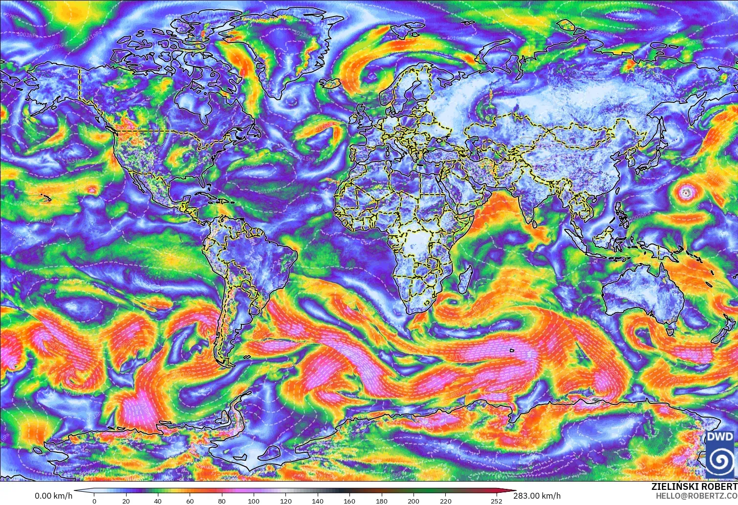 ICON modelo - Mundo, Ráfagas de viento