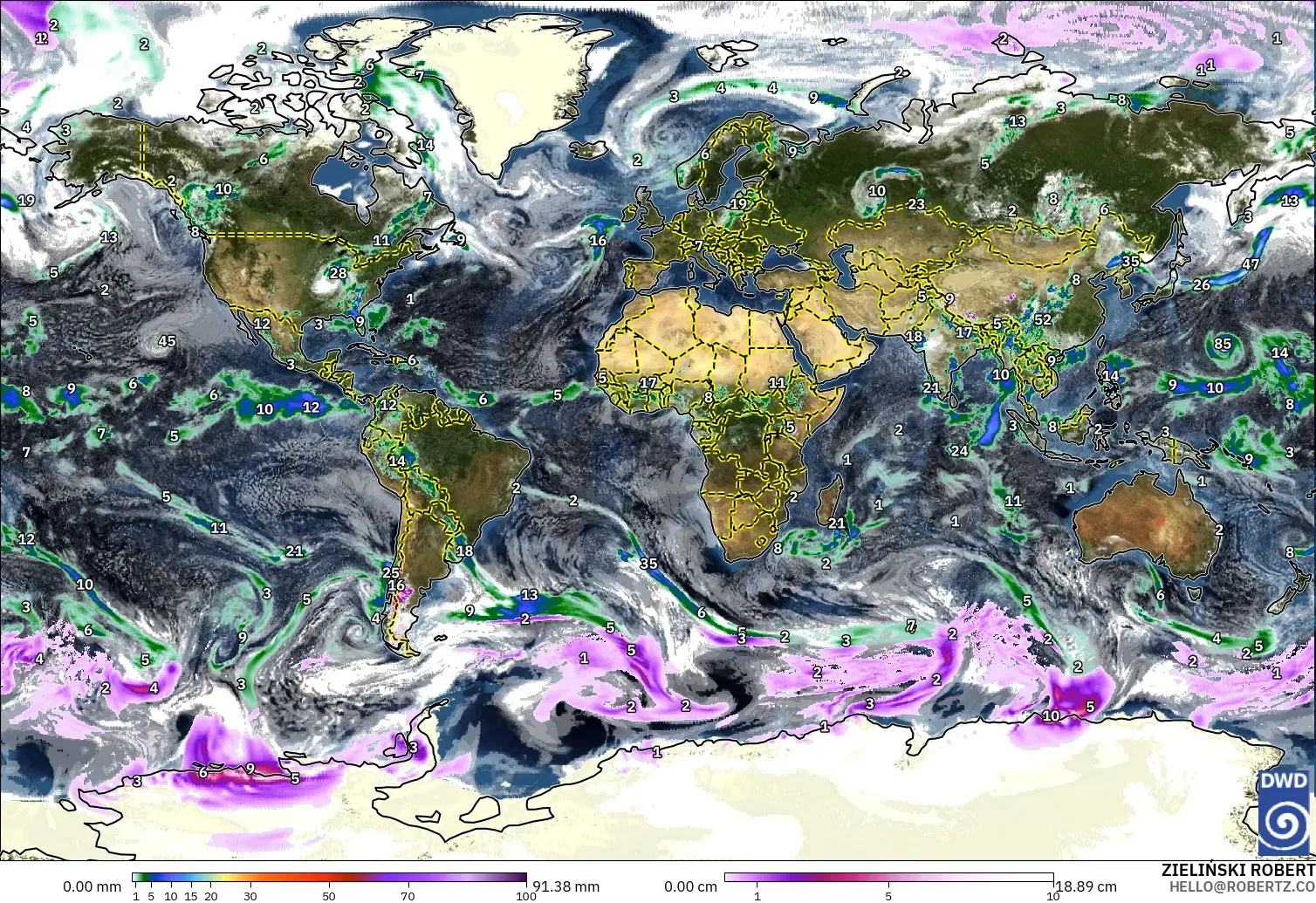 ICON modelo - Mundo, Precipitación, nubes y presión