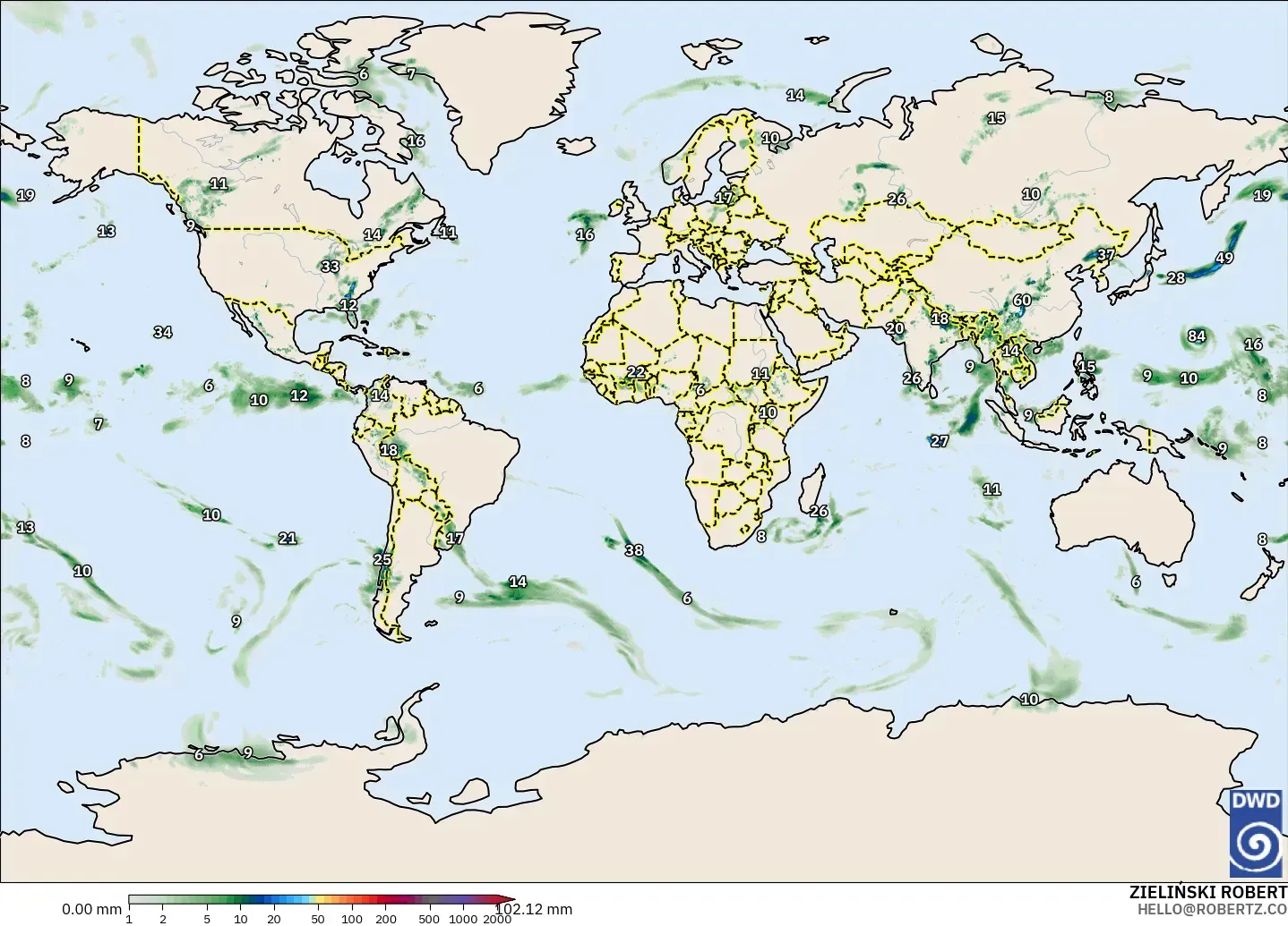 ICON modelo - Mundo, Acumulación de precipitación