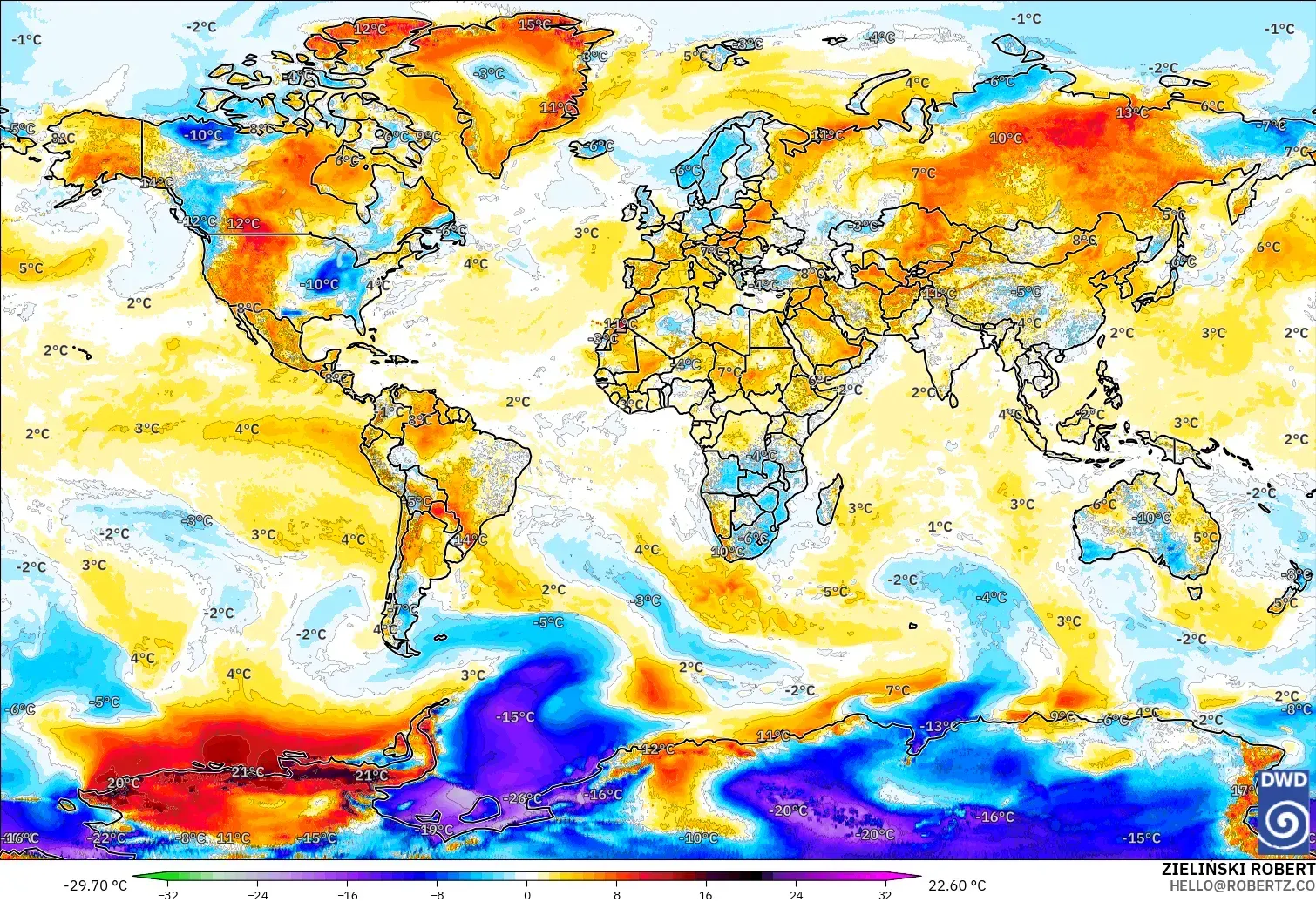 ICON modelo - Mundo, Anomalía de temperatura a 2 m