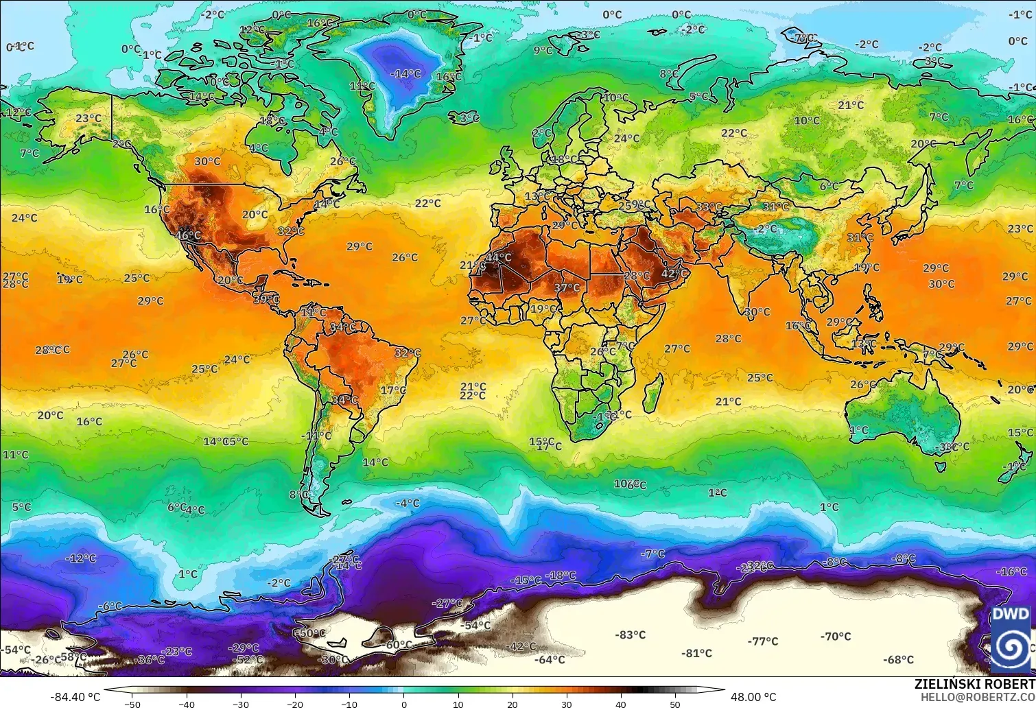 ICON modelo - Mundo, Temperatura a 2 m