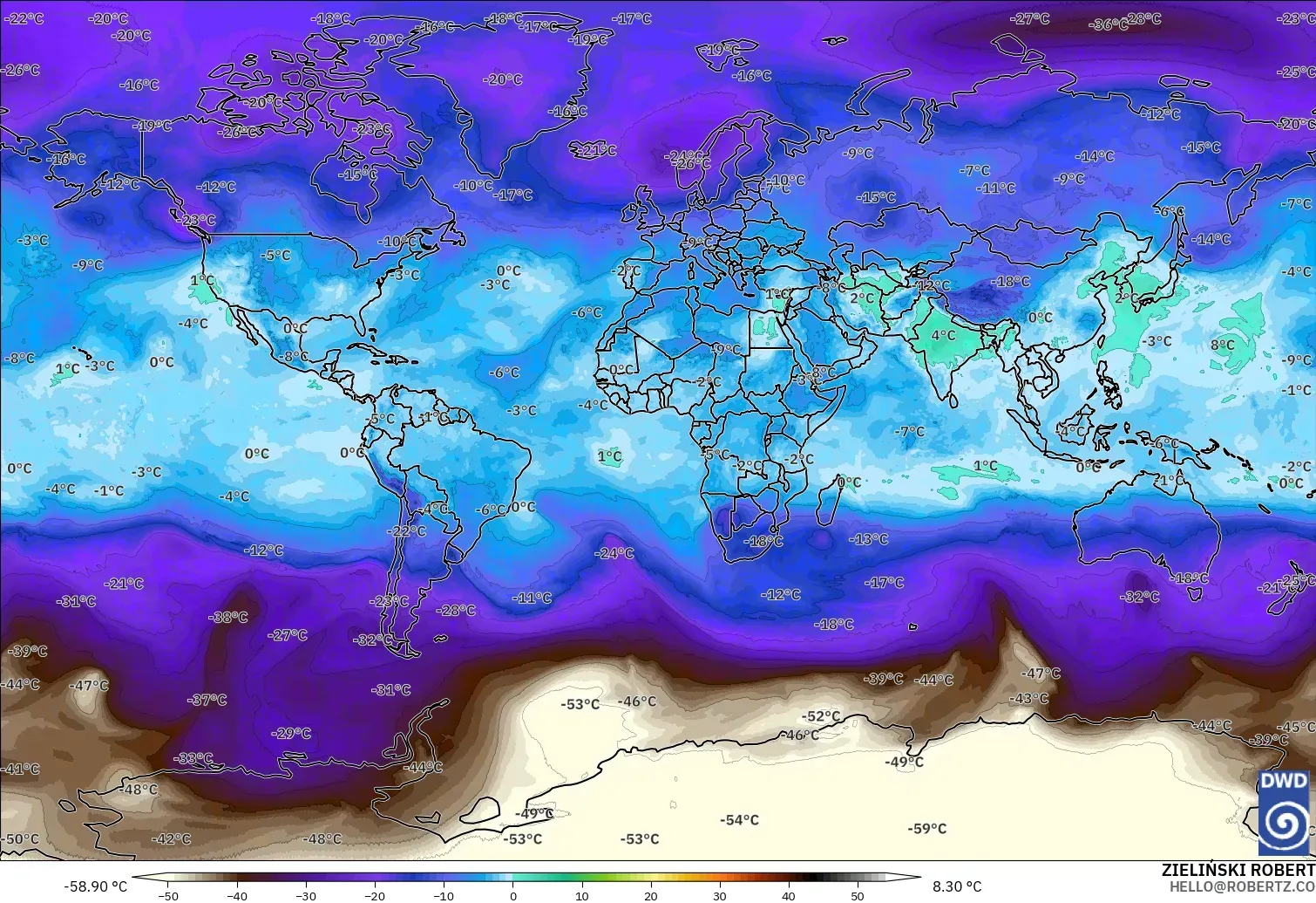 ICON modelo - Mundo, Temperatura a 500 hPa