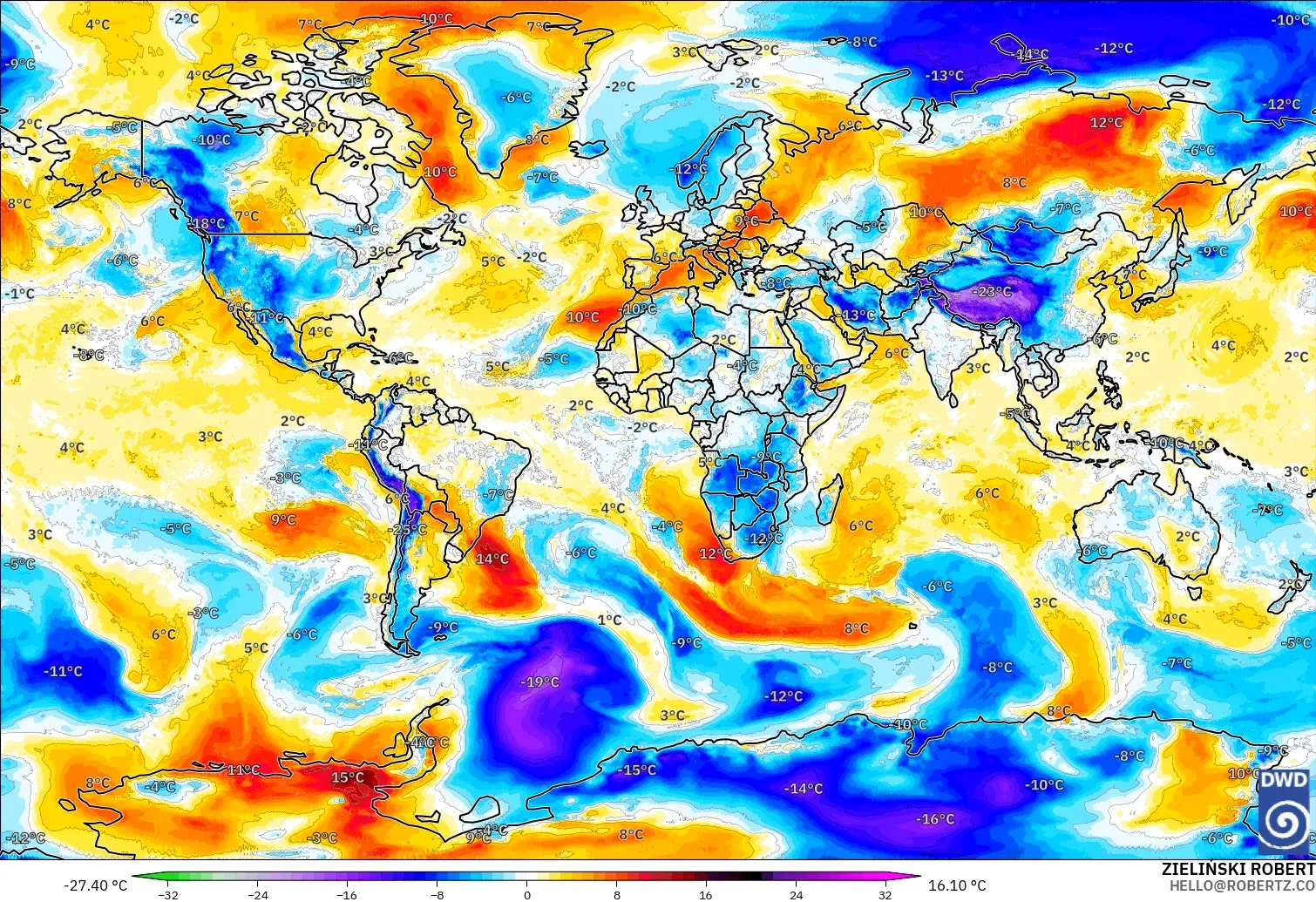 ICON modelo - Mundo, Anomalía de temperatura a 850 hPa