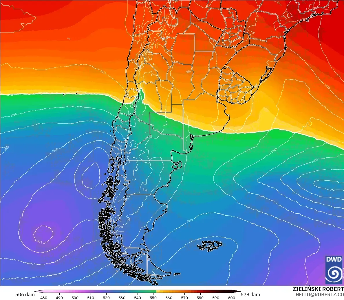 ICON modelo - Argentina, Altura geopotencial a 500 hPa