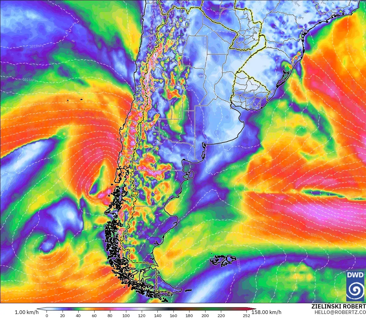ICON modelo - Argentina, Ráfagas de viento