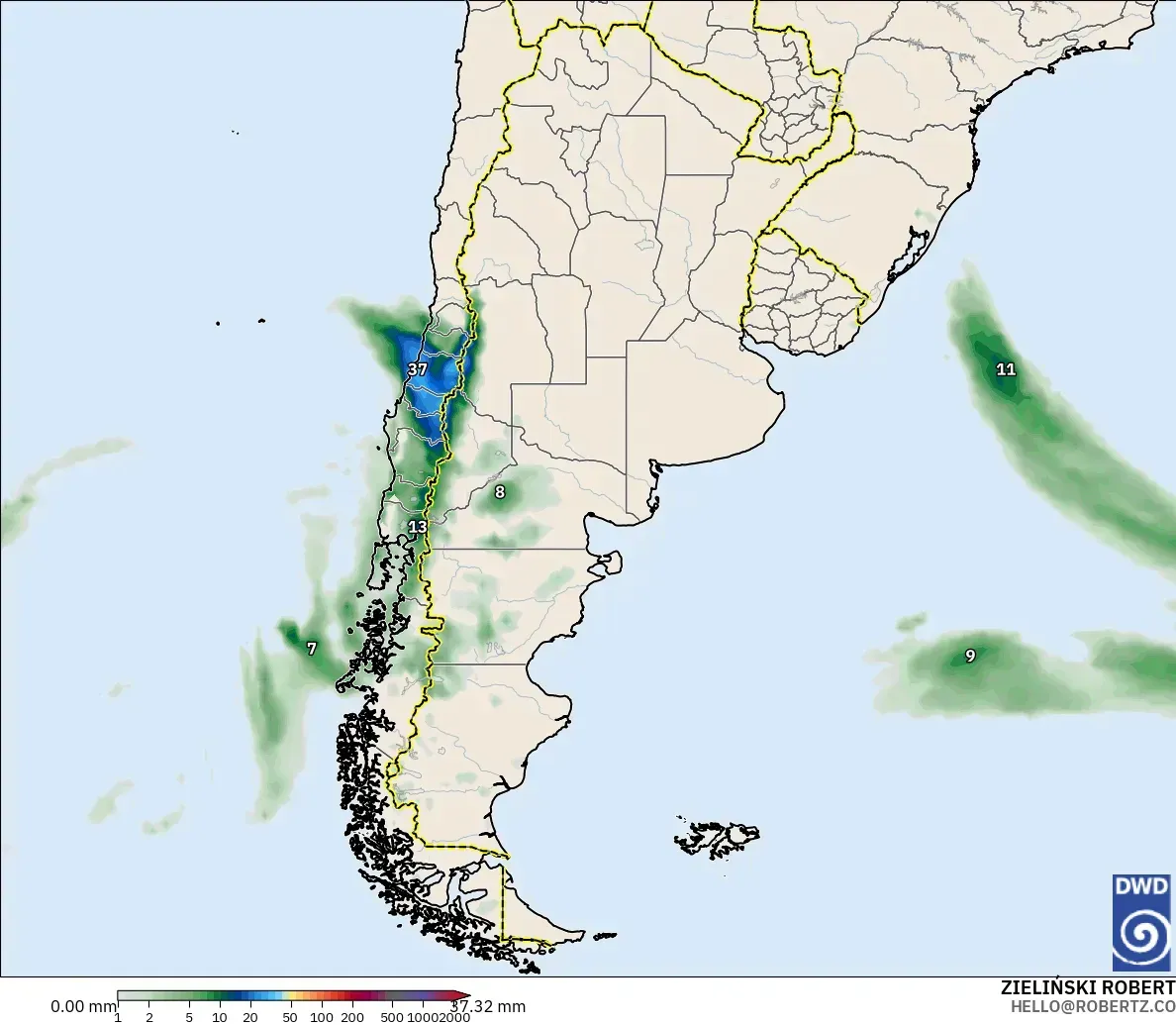 ICON modelo - Argentina, Acumulación de precipitación