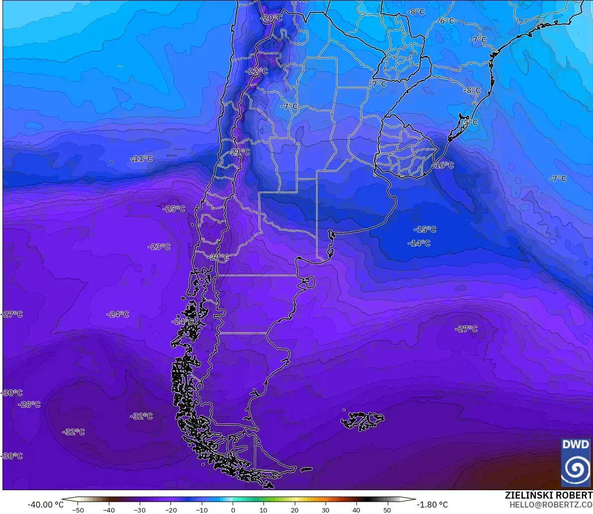 ICON modelo - Argentina, Temperatura a 500 hPa
