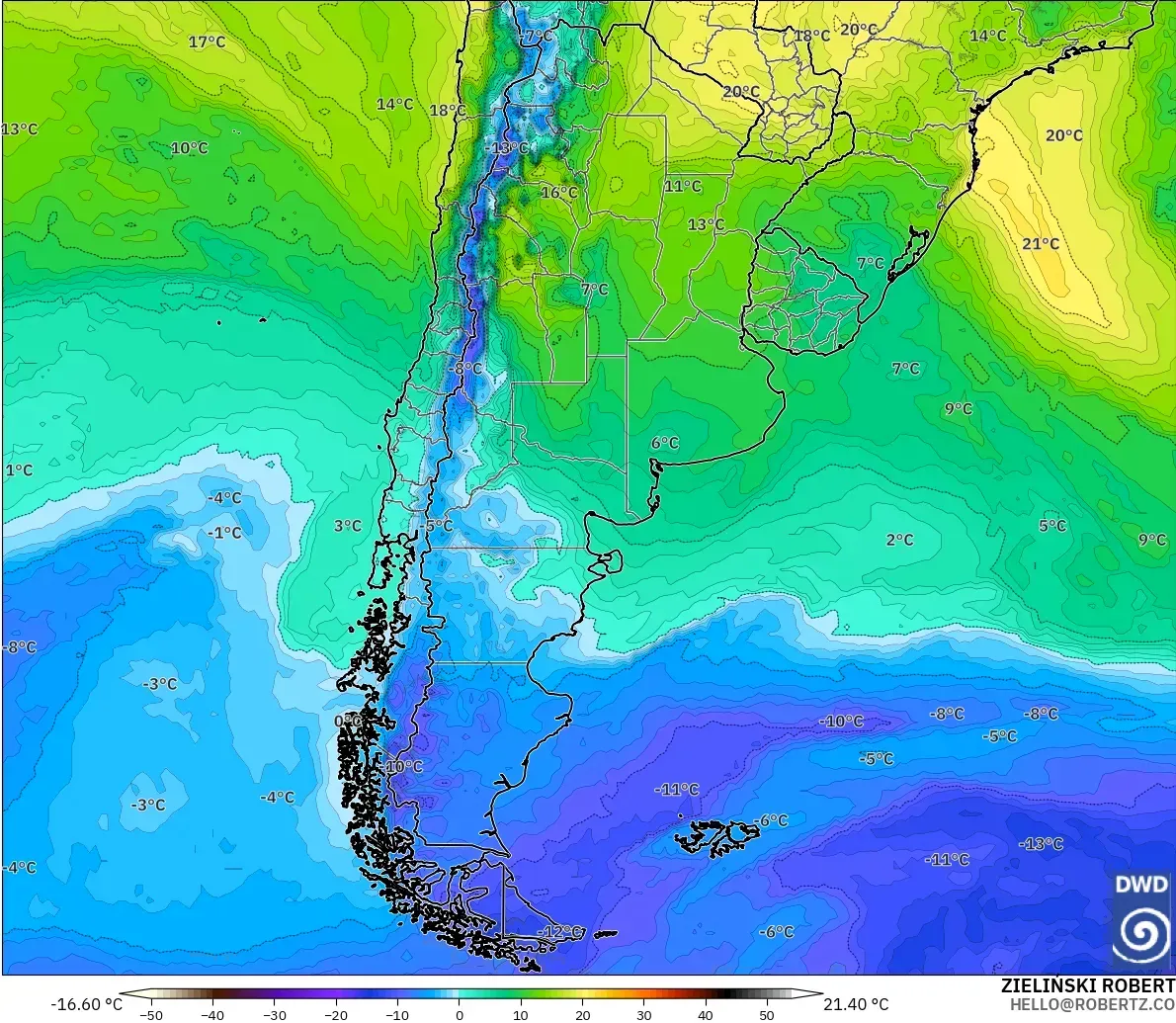 ICON modelo - Argentina, Temperatura a 850 hPa