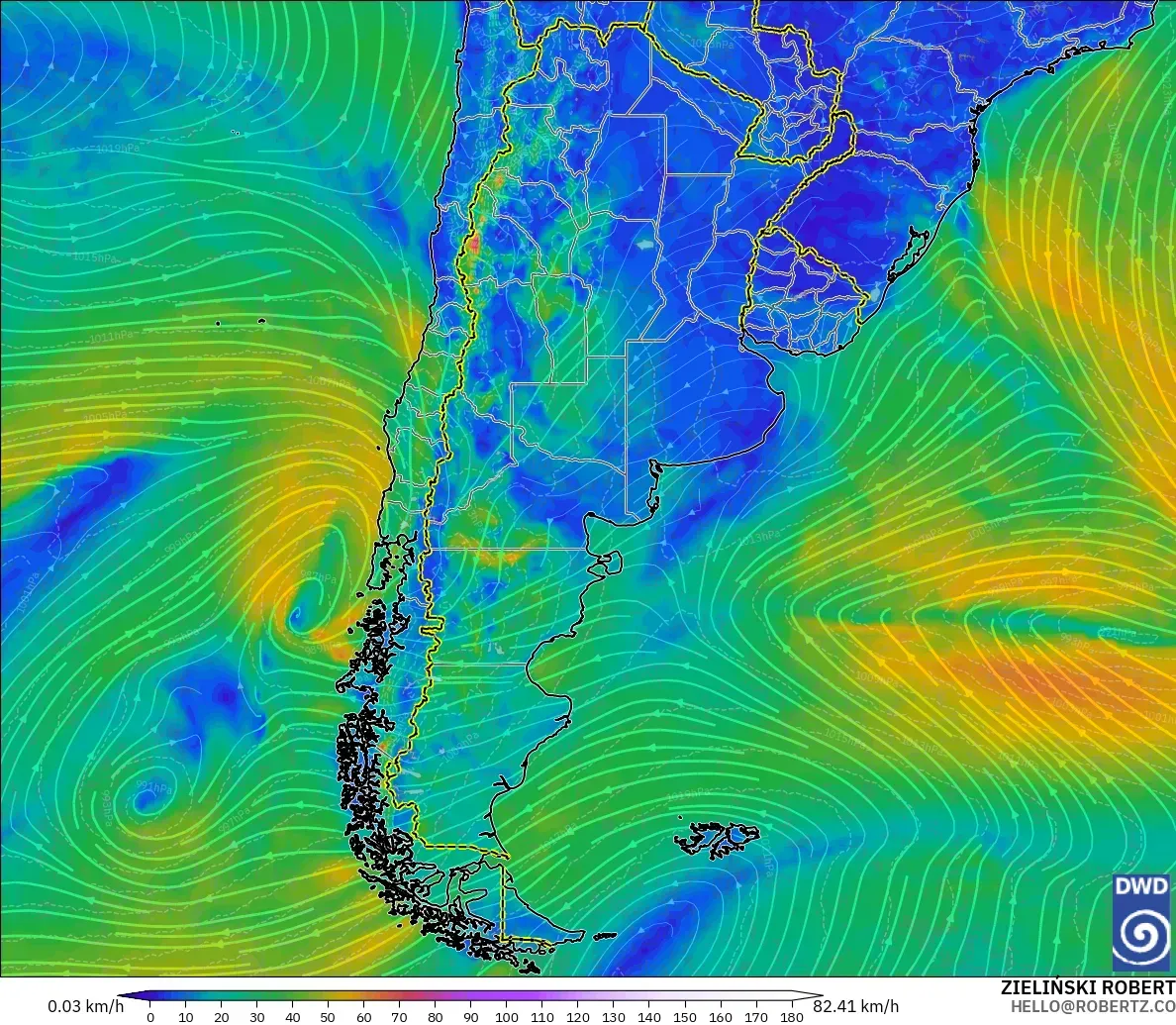 ICON modelo - Argentina, Viento a 10 m