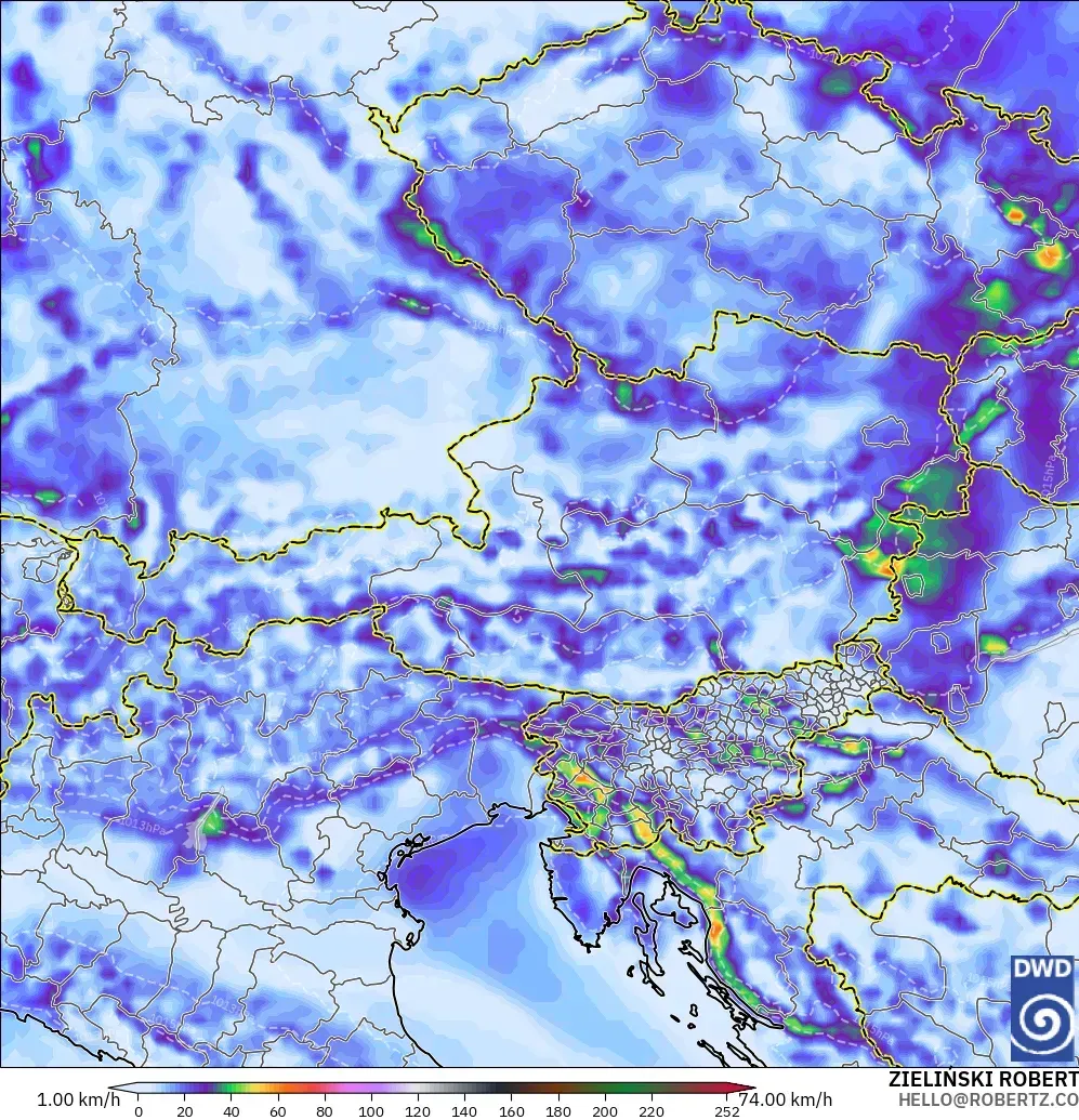 ICON modelo - Austria, Ráfagas de viento