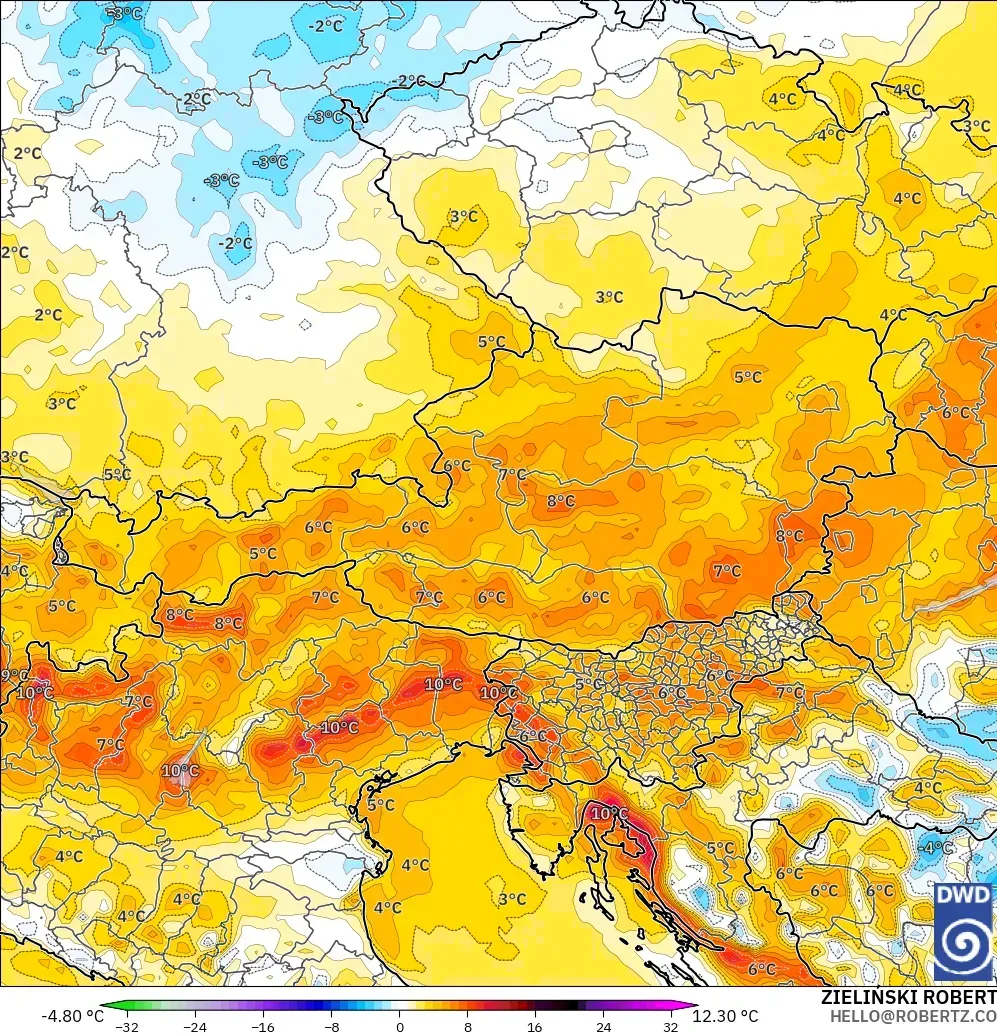 ICON modelo - Austria, Anomalía de temperatura a 2 m