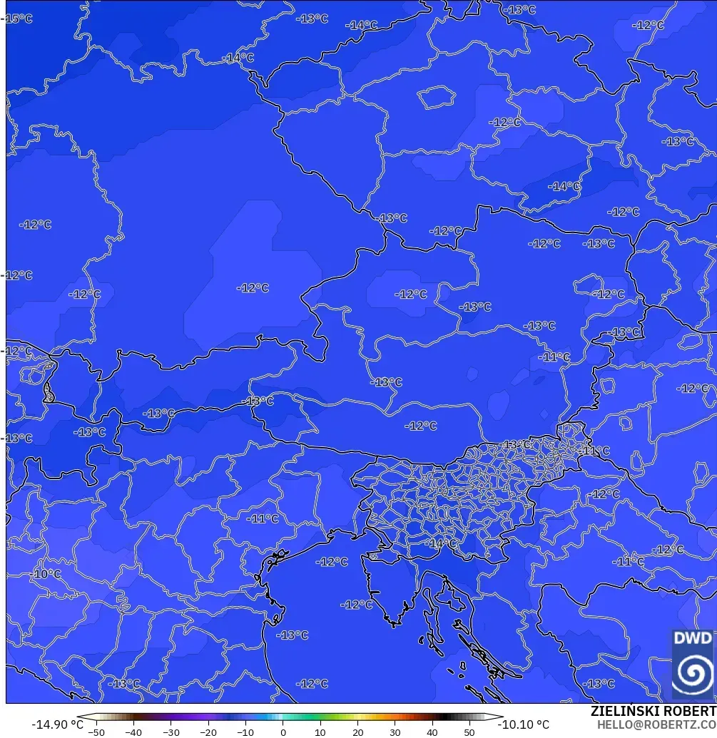 ICON modelo - Austria, Temperatura a 500 hPa