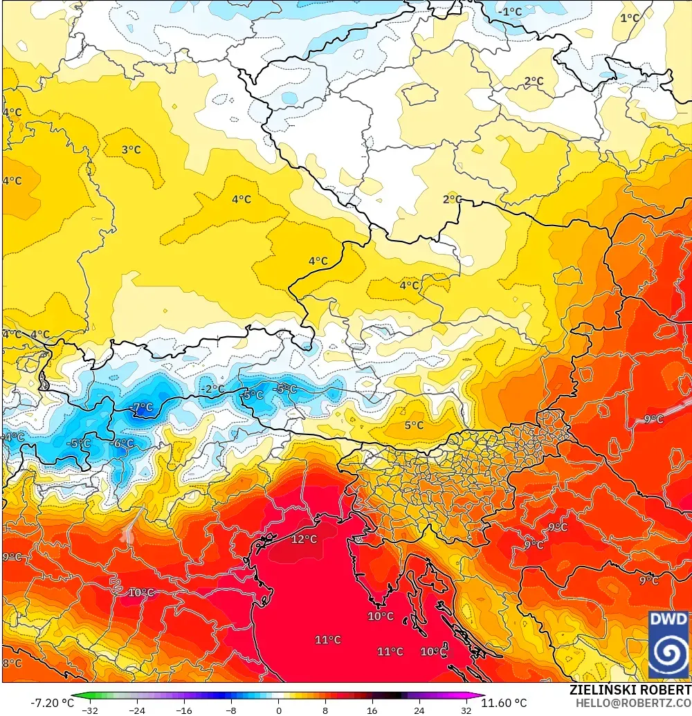 ICON modelo - Austria, Anomalía de temperatura a 850 hPa