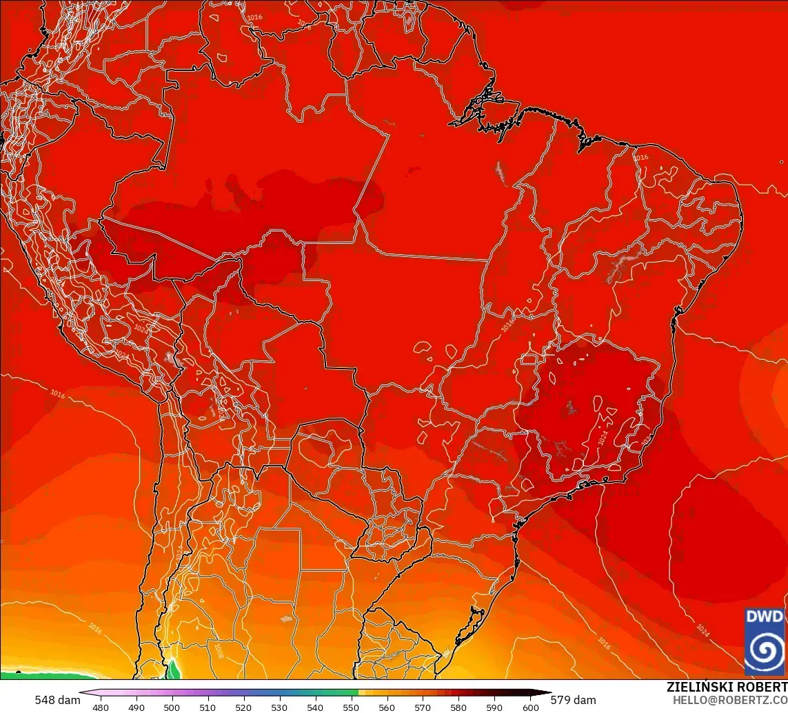 ICON modelo - Brasil, Altura geopotencial a 500 hPa
