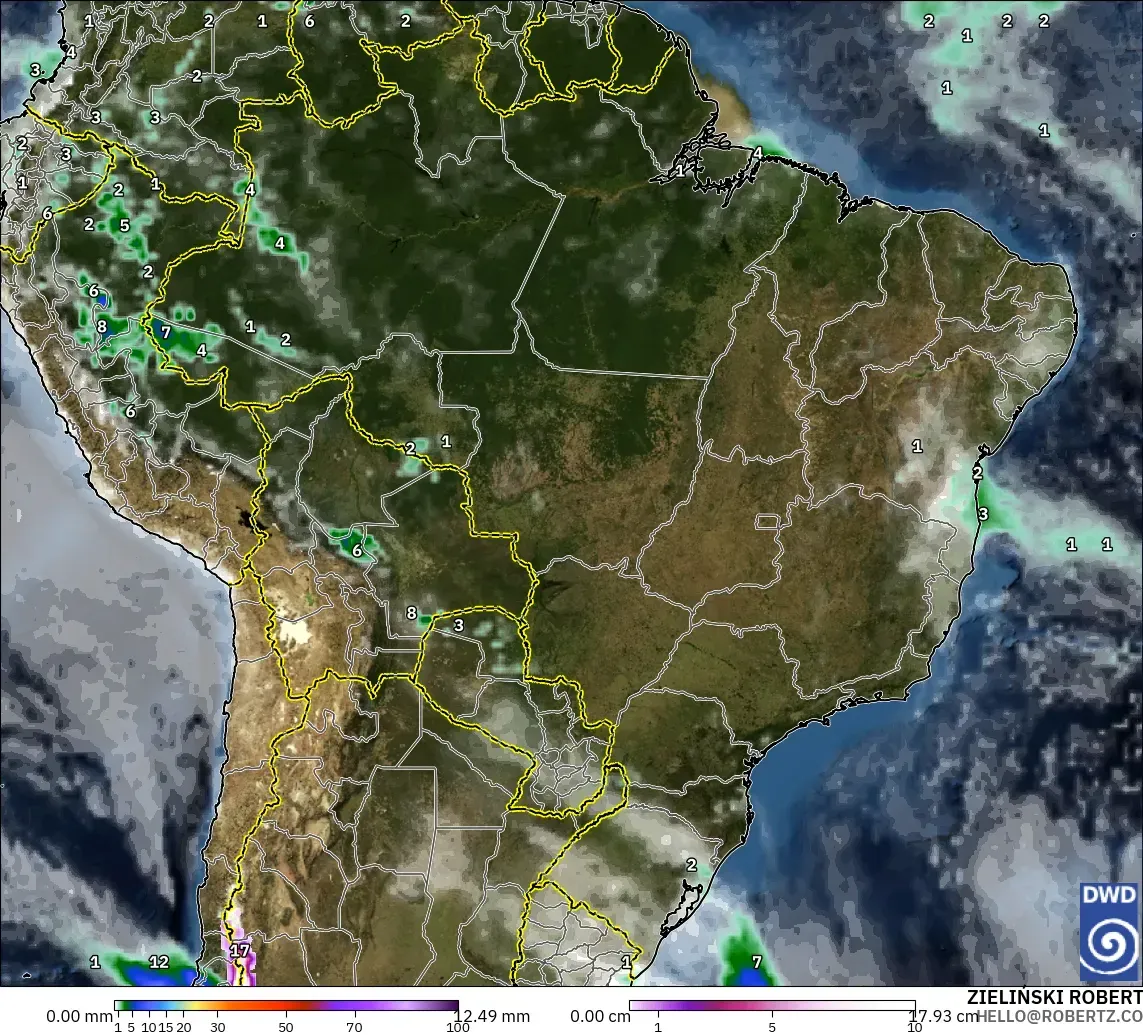 ICON modelo - Brasil, Precipitación, nubes y presión